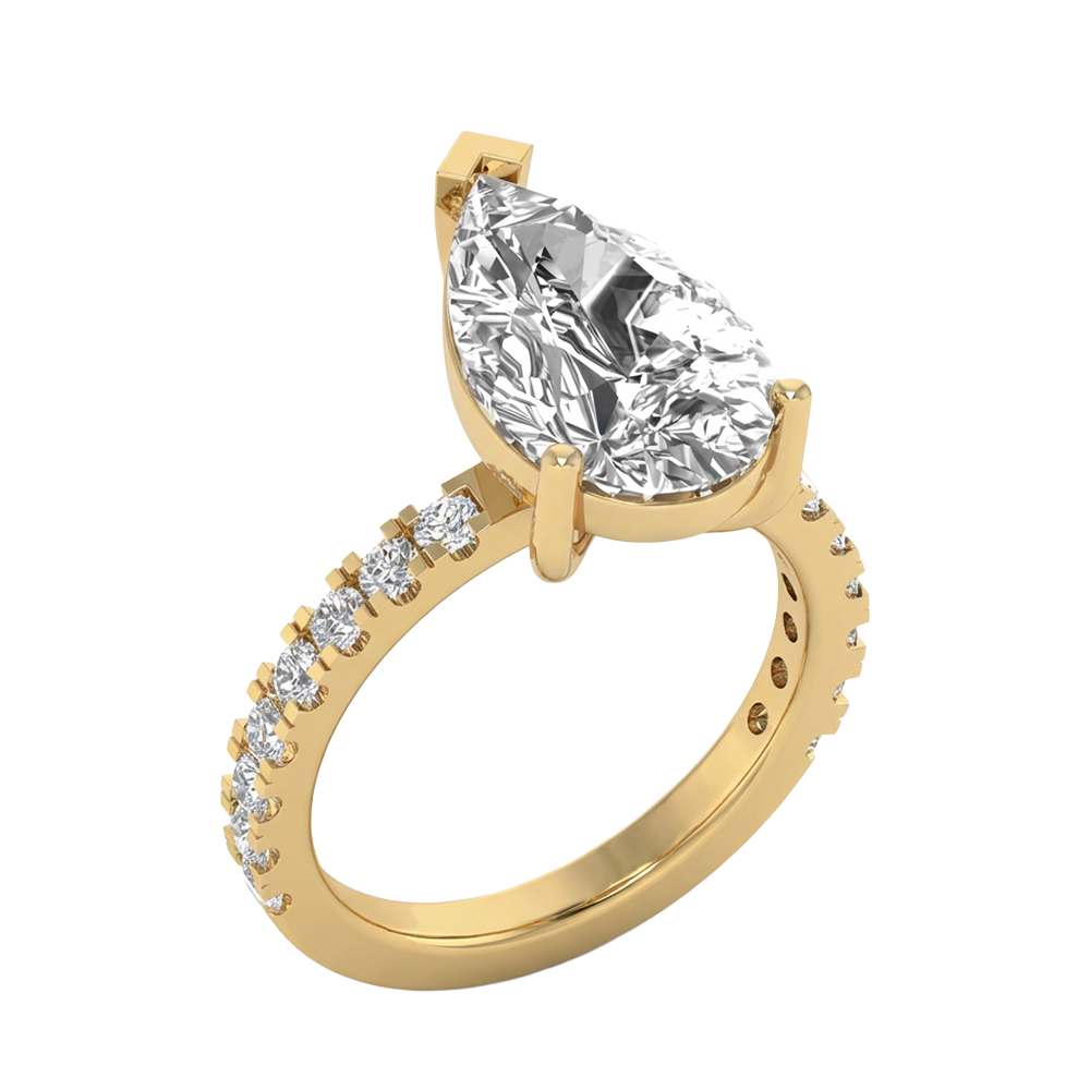 4.65 karaat peer solitaire‑pavé ring met verfijnde rechte pavé‑band