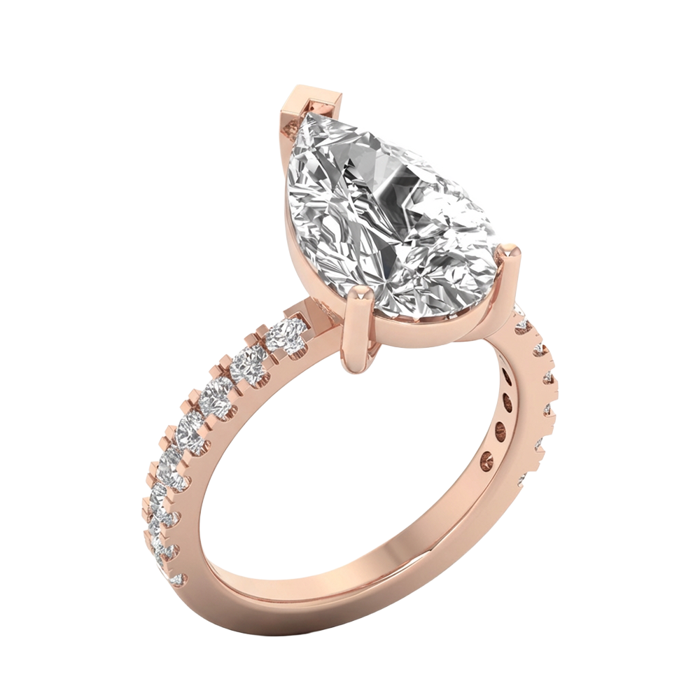 4.65 karaat peer solitaire‑pavé ring met verfijnde rechte pavé‑band