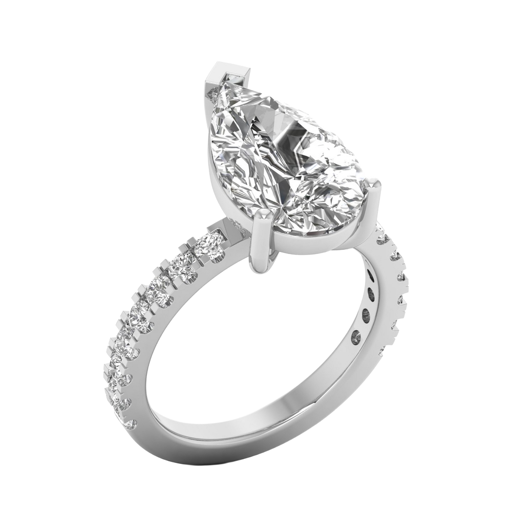 4.65 karaat peer solitaire‑pavé ring met verfijnde rechte pavé‑band