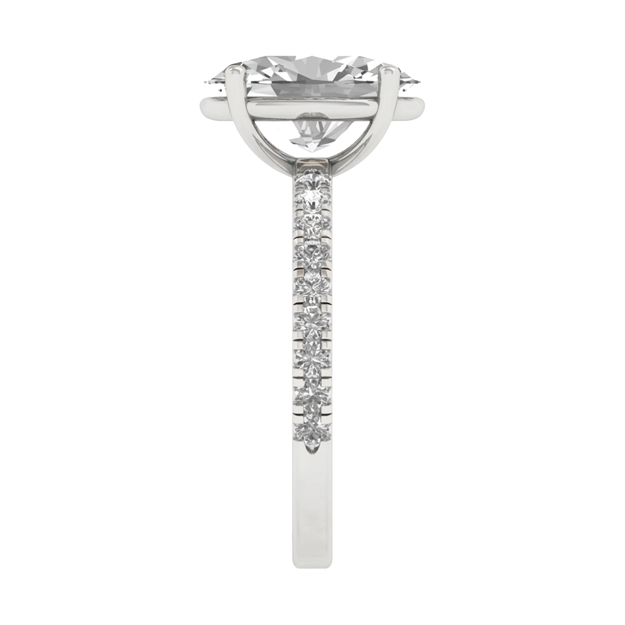 2.9 karaat ovale solitaire‑pavé ring met verfijnde rechte pavé‑schouder