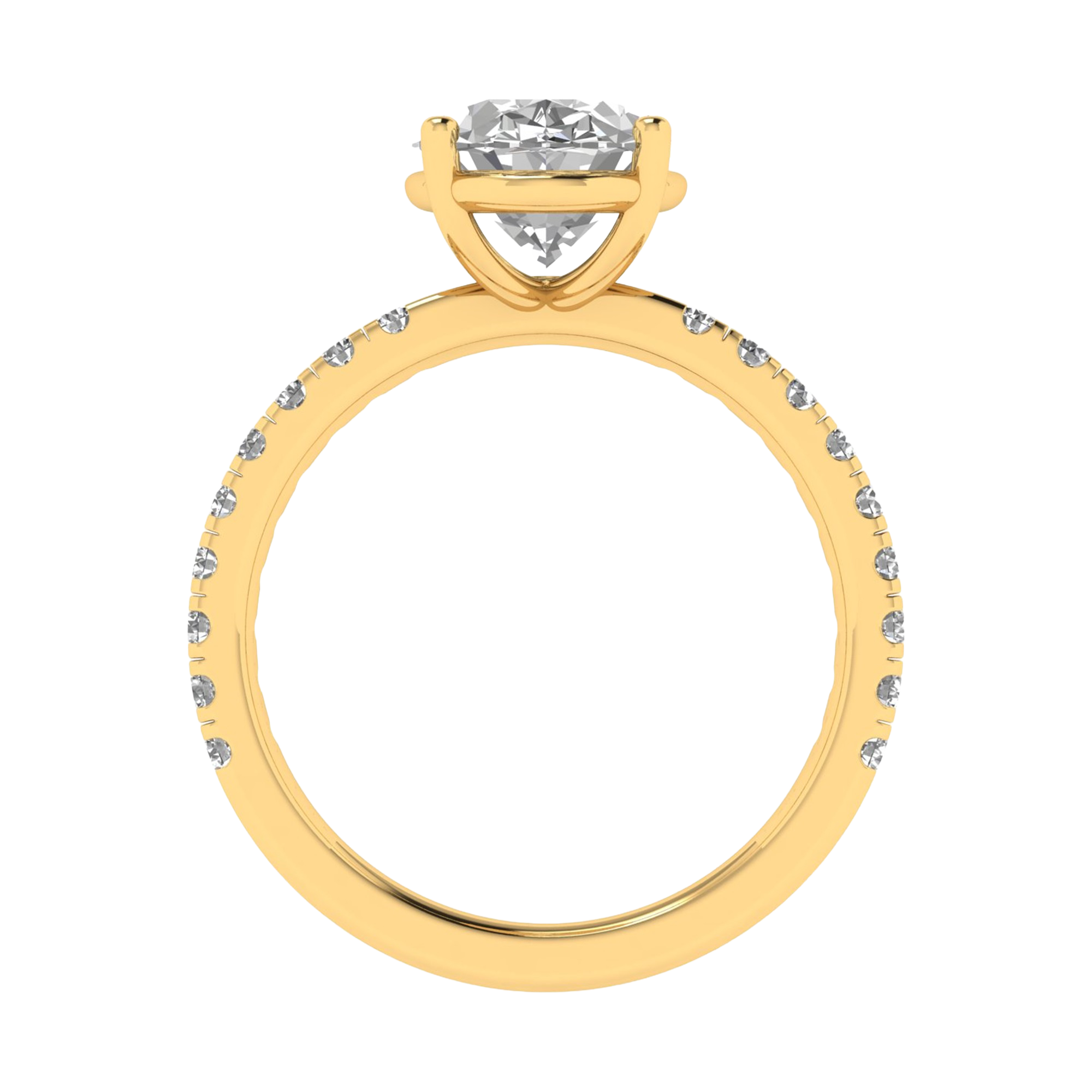 2.9 karaat ovale solitaire‑pavé ring met verfijnde rechte pavé‑schouder