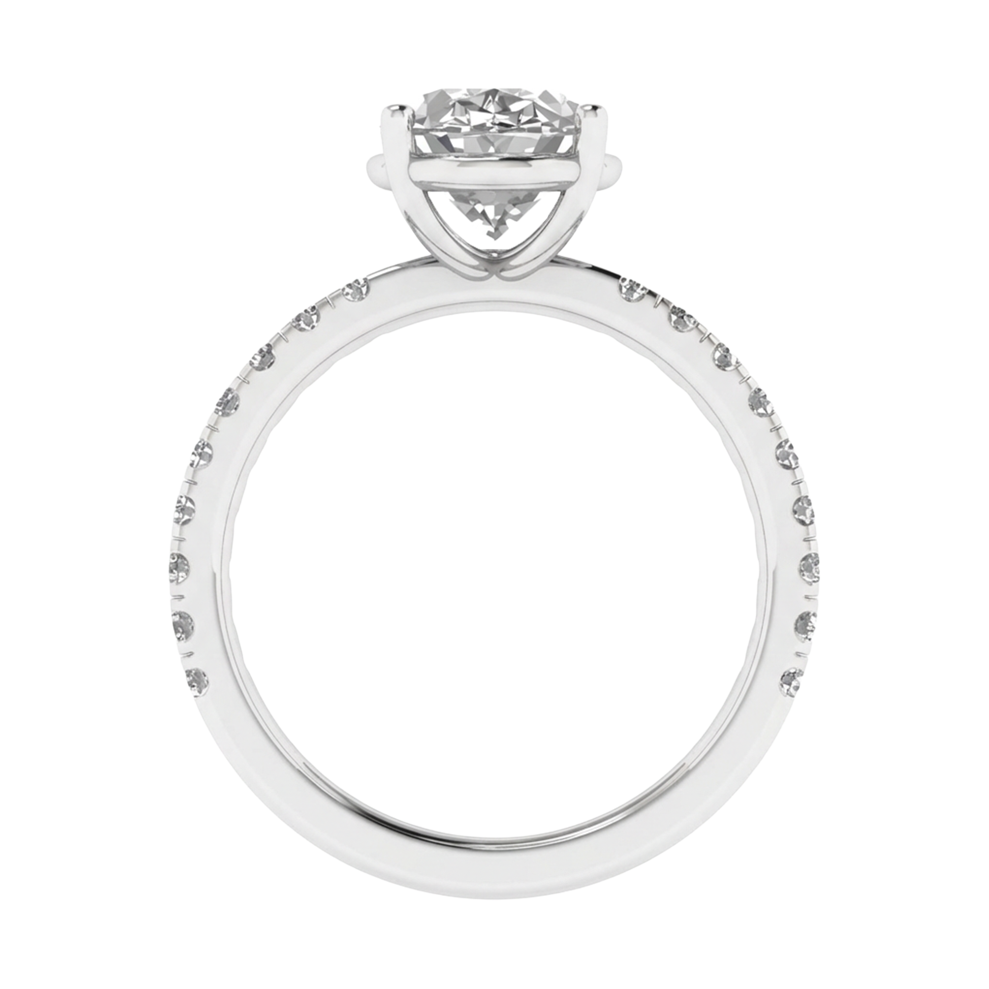 2.9 karaat ovale solitaire‑pavé ring met verfijnde rechte pavé‑schouder