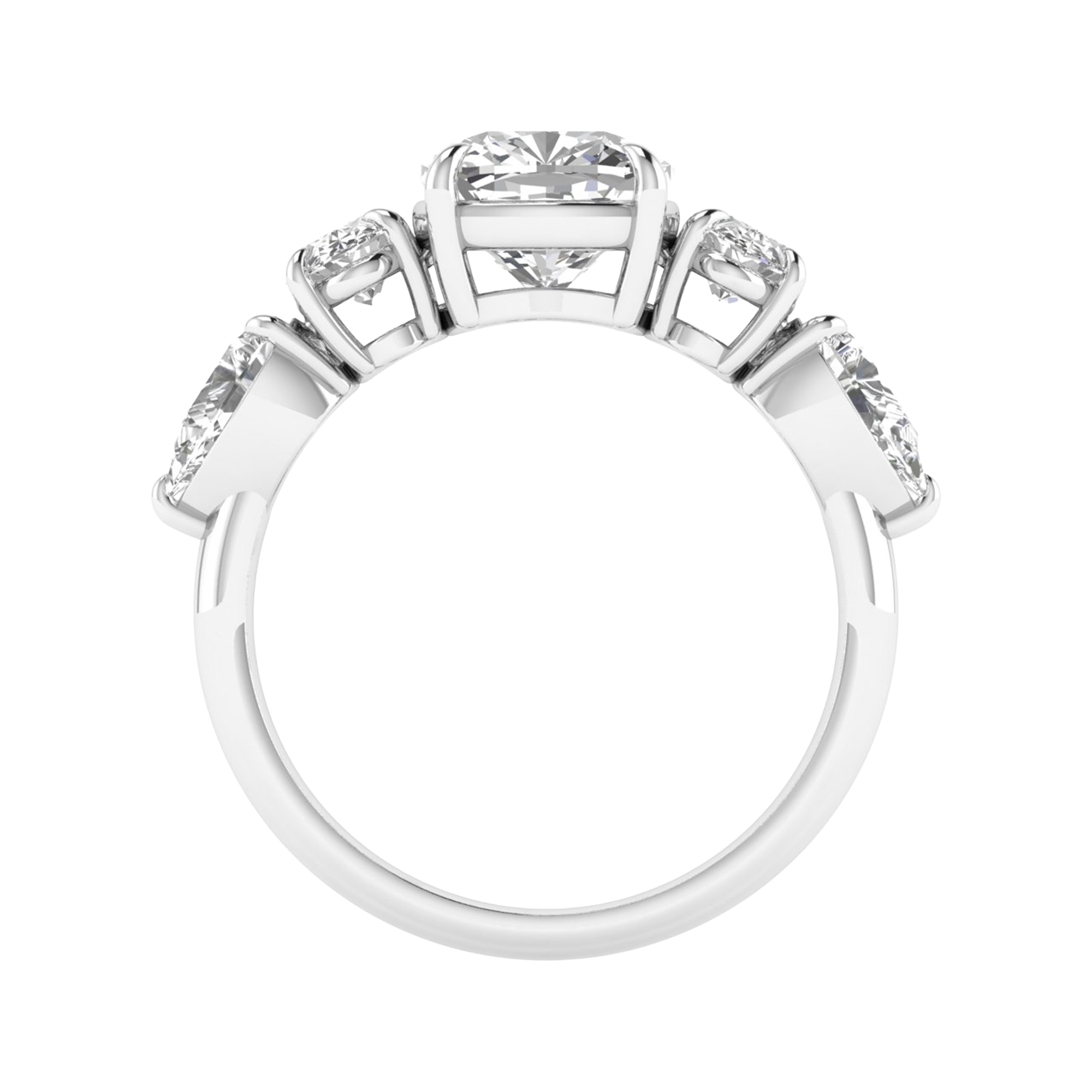 Vijf‑stenen ring met cushion, peer en ovale diamanten 3,68 karaat