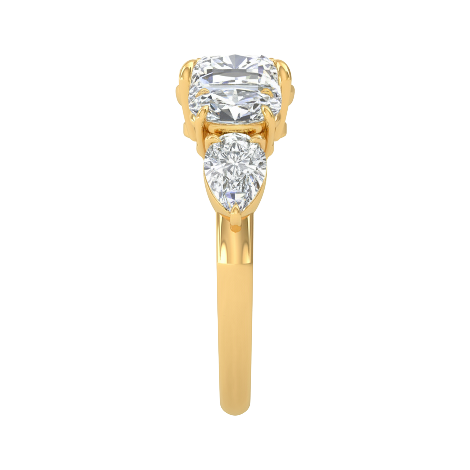 Vijf‑stenen ring met cushion, peer en ovale diamanten 3,68 karaat