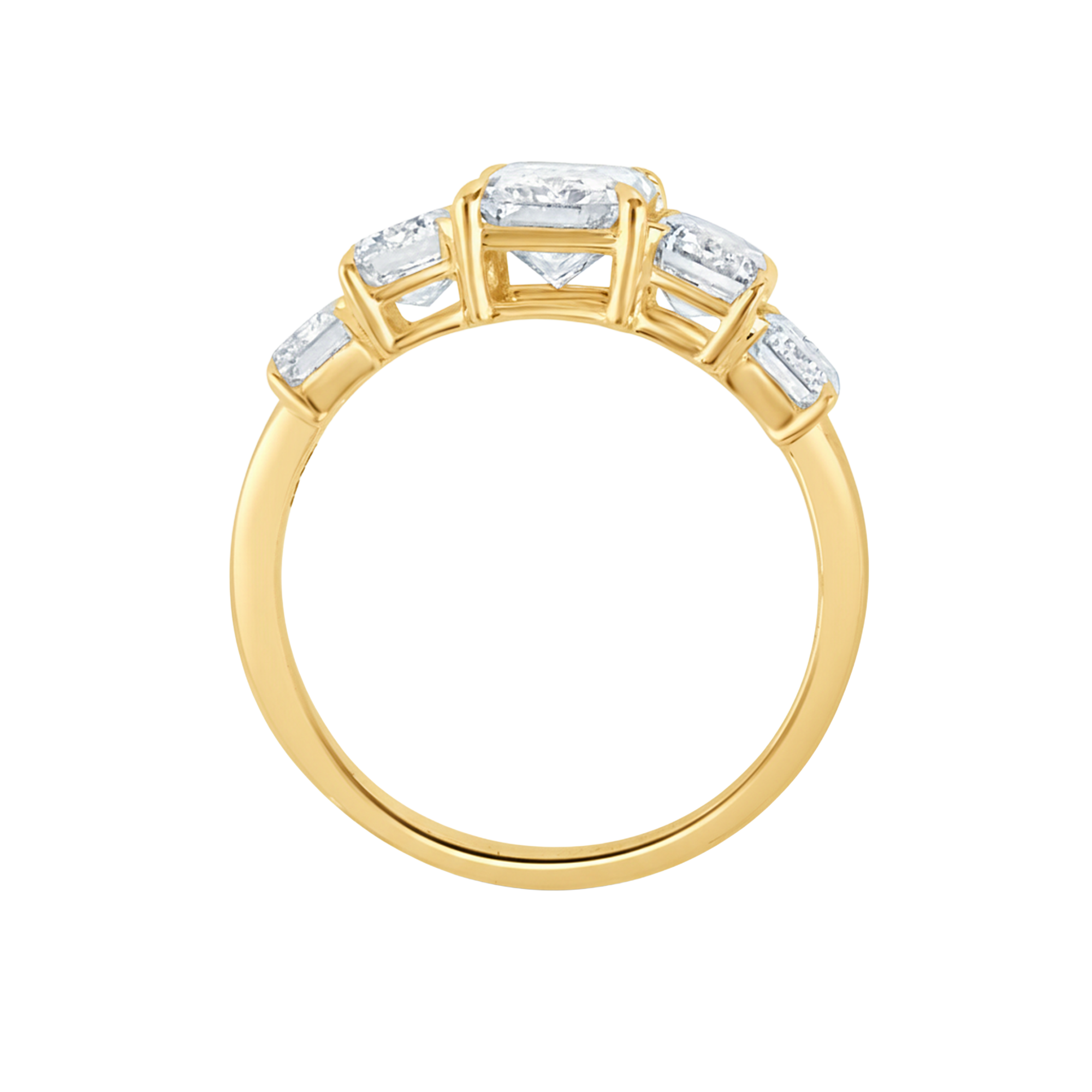 Vijf‑stenen ring met emerald en lang radiant diamanten 3,83 karaat