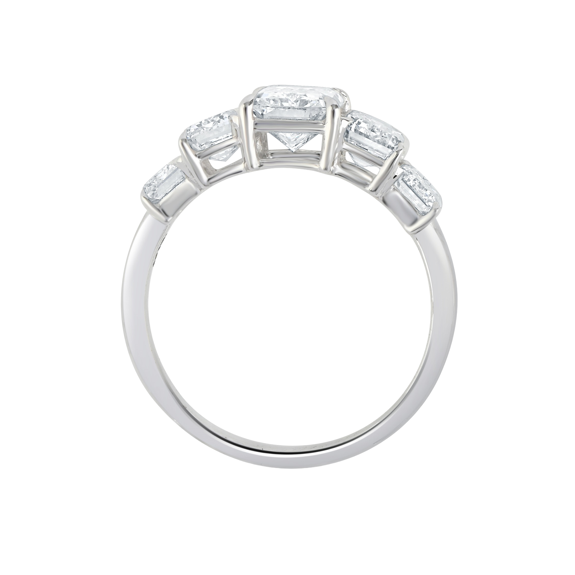 Vijf‑stenen ring met emerald en lang radiant diamanten 3,83 karaat