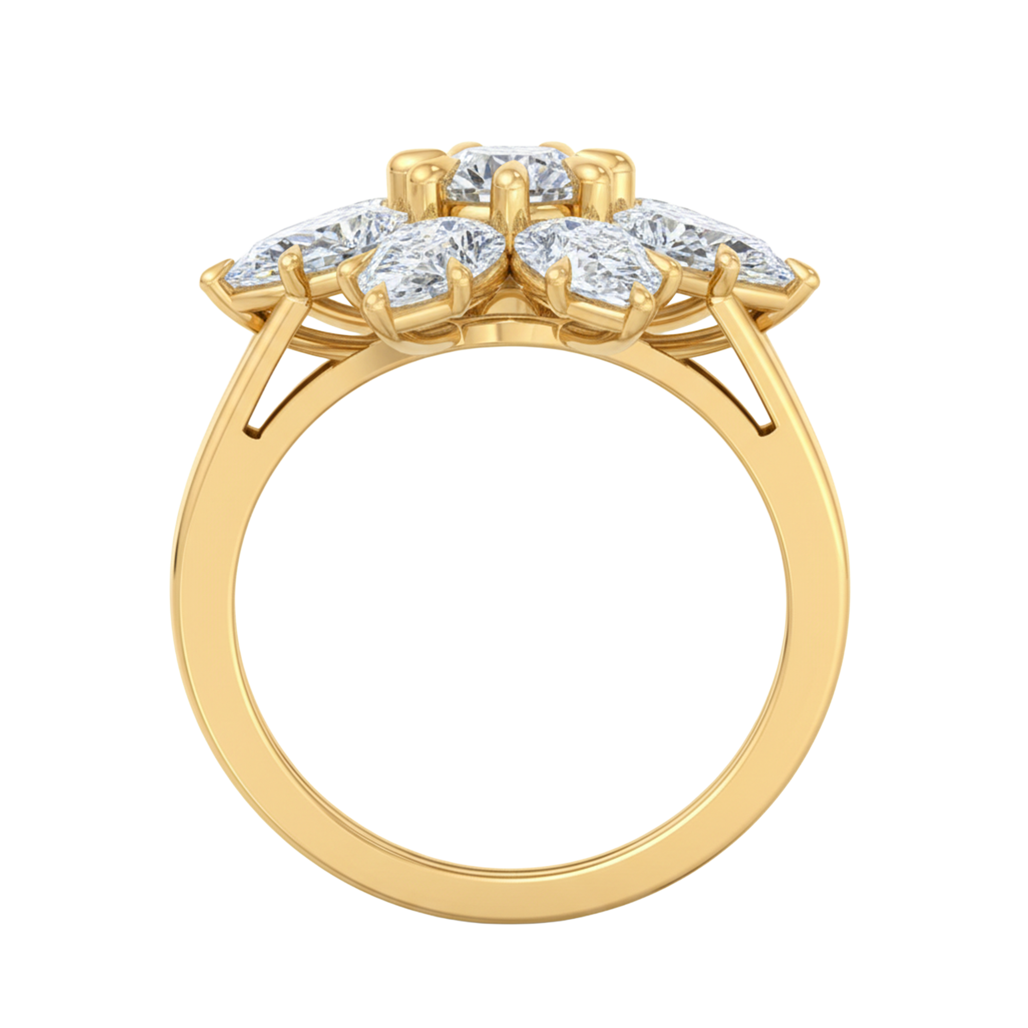 Entourage ring met bloemdesign van peer en ronde diamanten 3,79 karaat