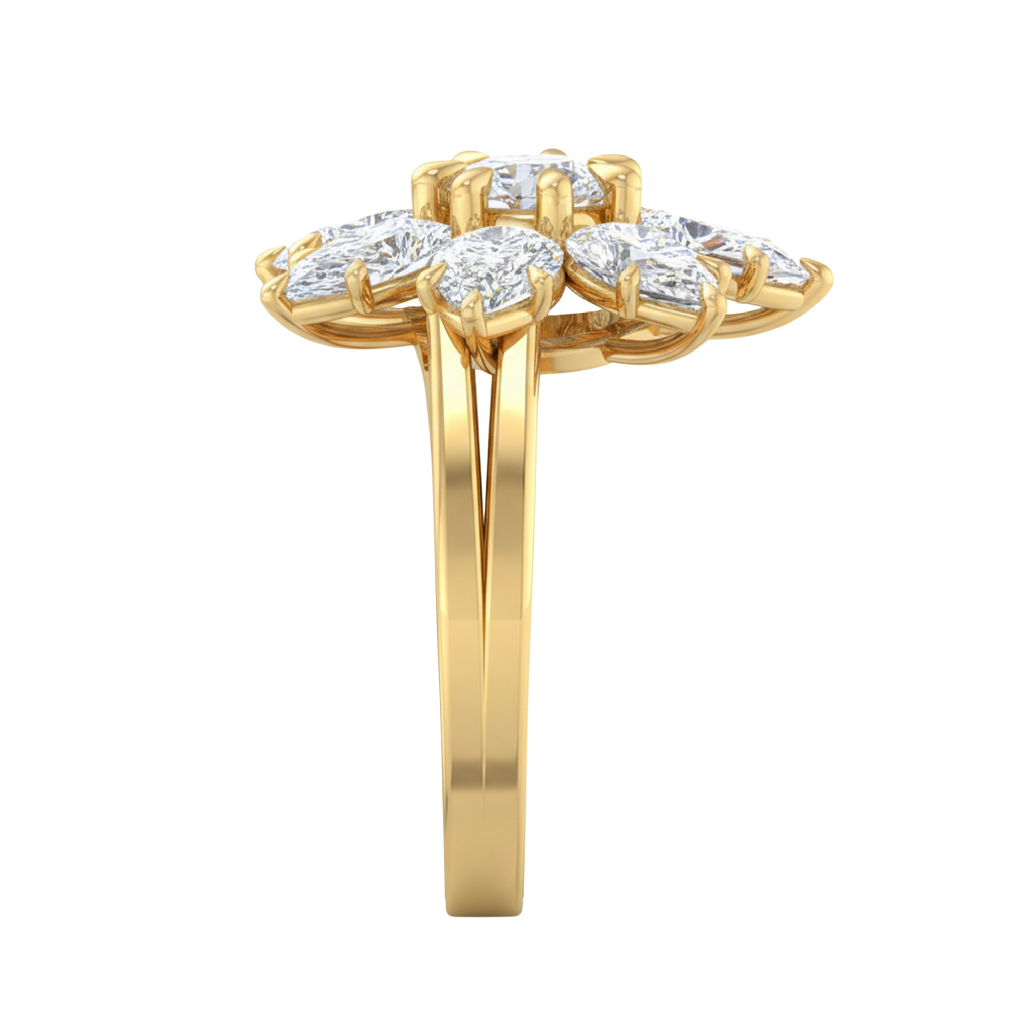 Entourage ring met bloemdesign van peer en ronde diamanten 3,79 karaat
