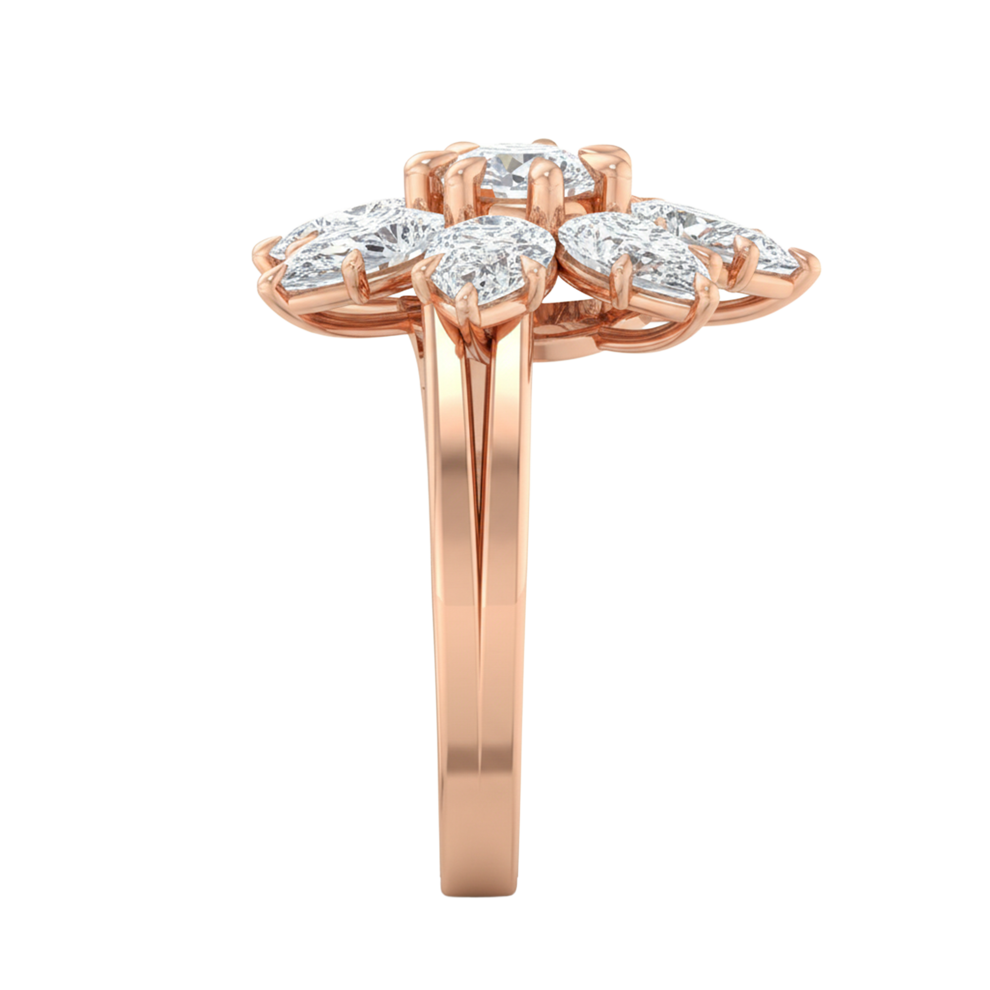 Entourage ring met bloemdesign van peer en ronde diamanten 3,79 karaat