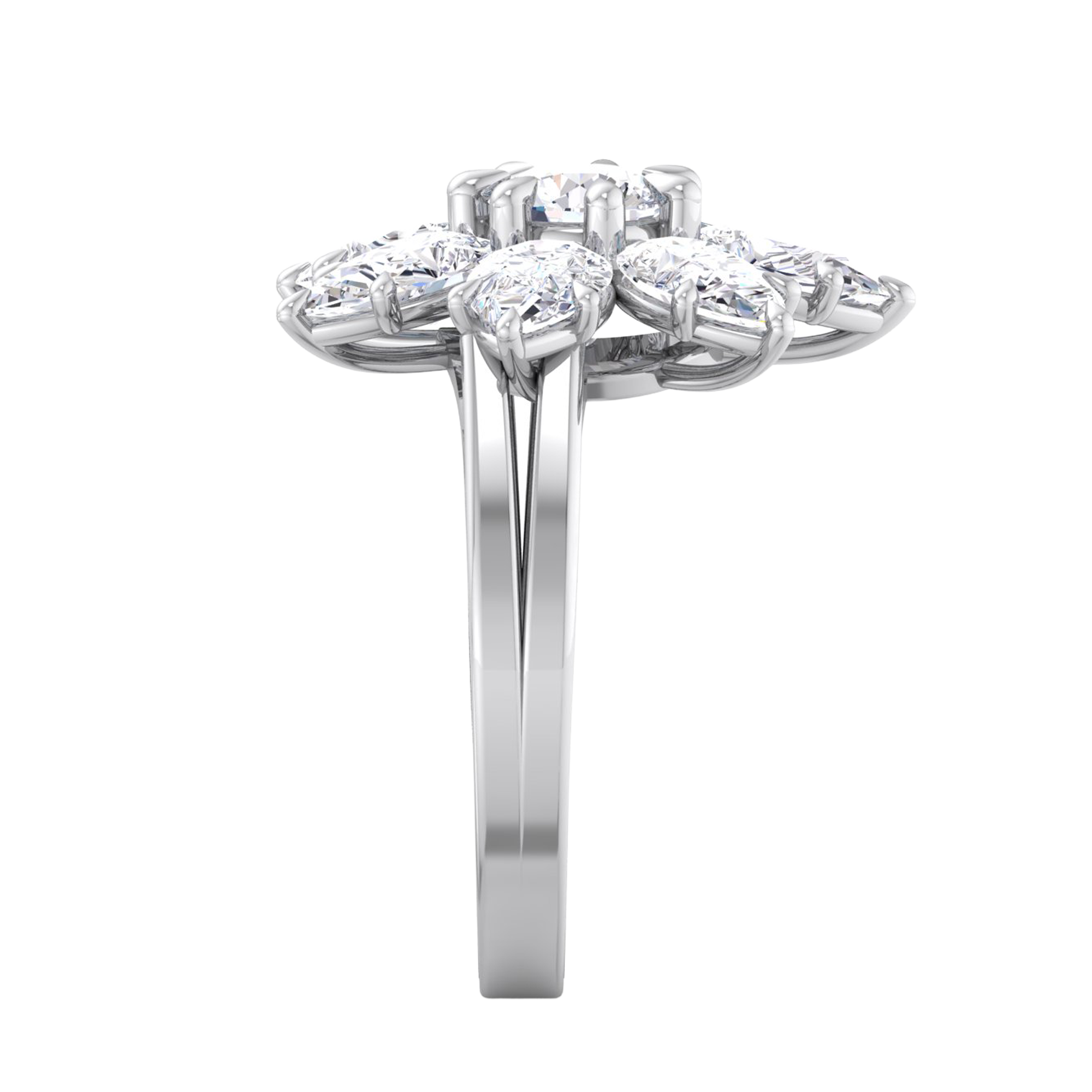Entourage ring met bloemdesign van peer en ronde diamanten 3,79 karaat