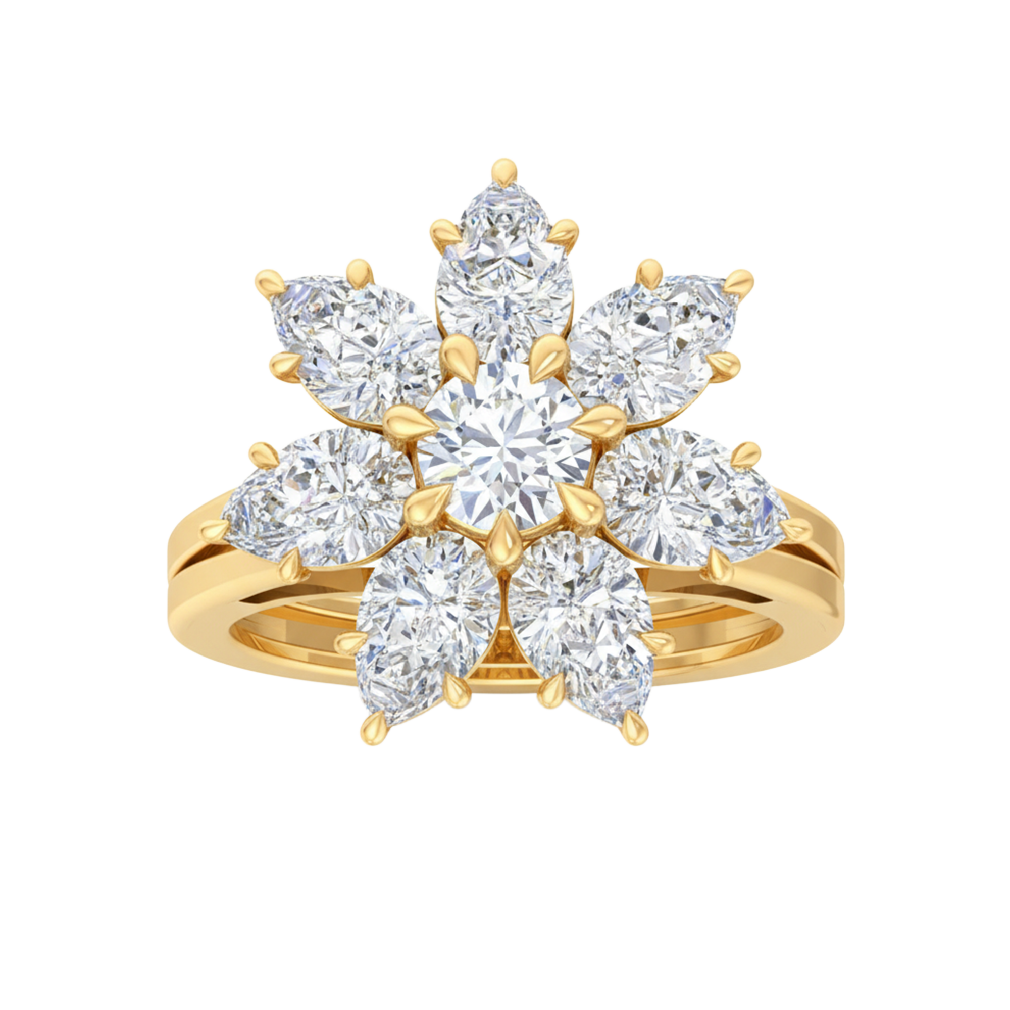 Entourage ring met bloemdesign van peer en ronde diamanten 3,79 karaat