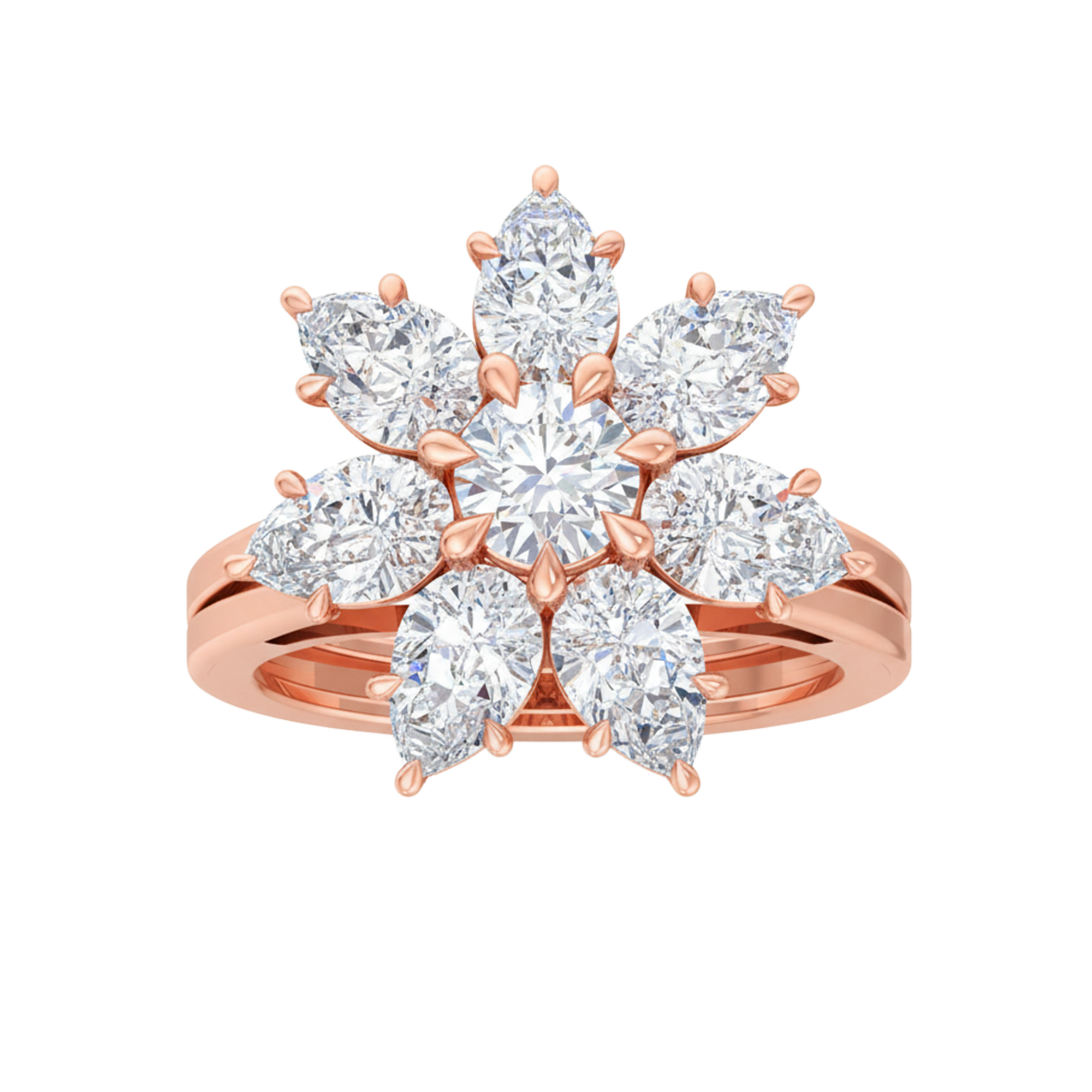 Entourage ring met bloemdesign van peer en ronde diamanten 3,79 karaat