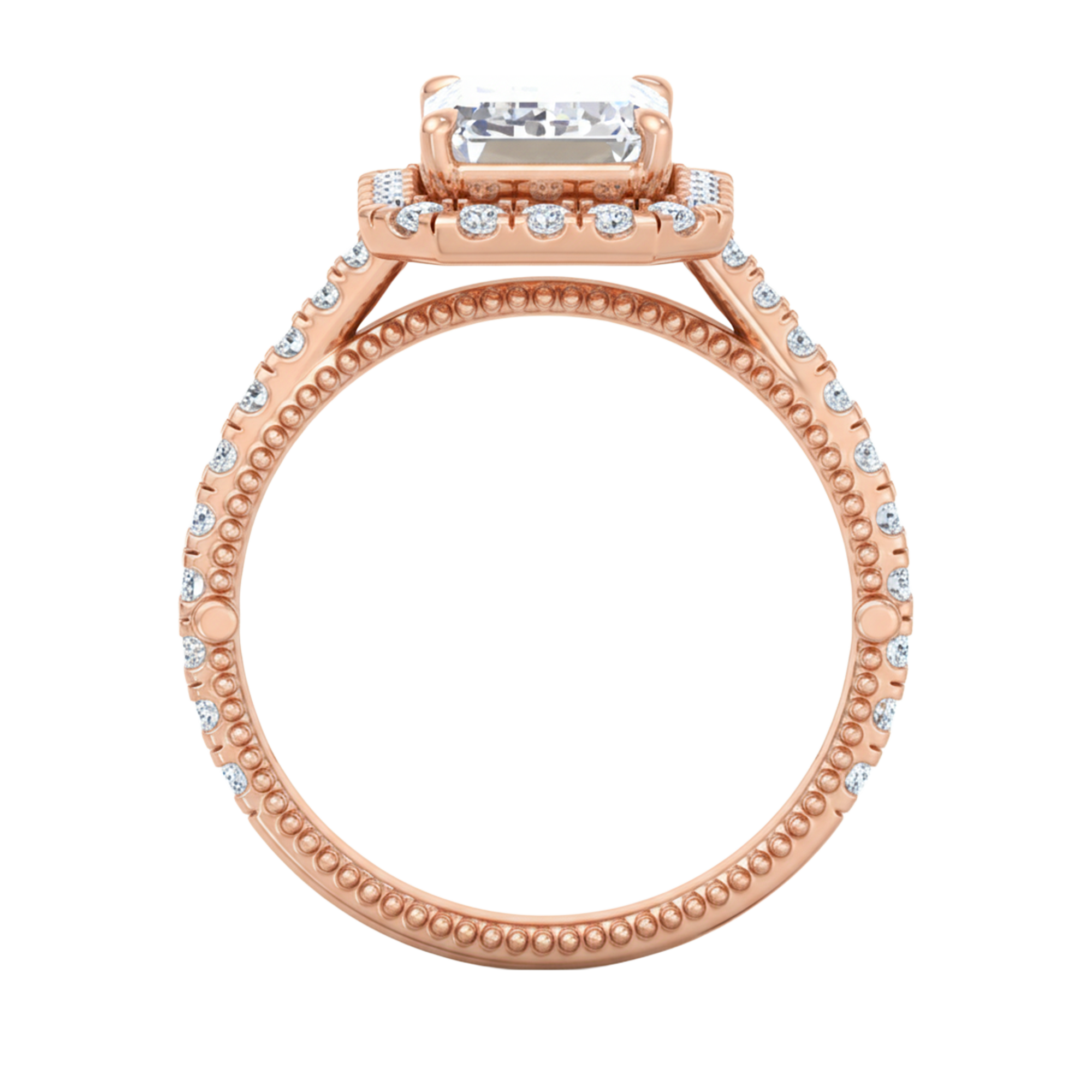 Emerald halo ring met pavé band 3,94 karaat