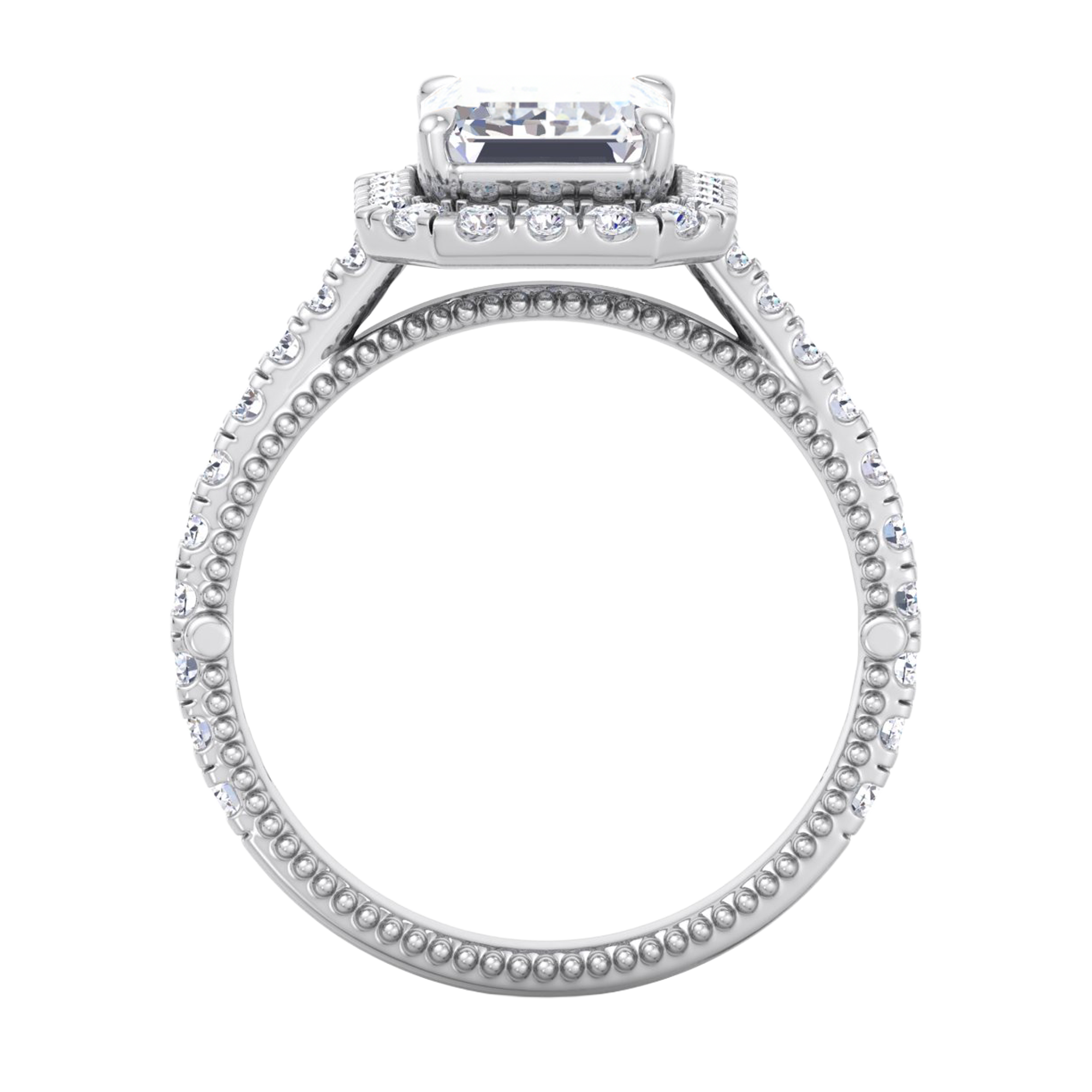 Emerald halo ring met pavé band 3,94 karaat