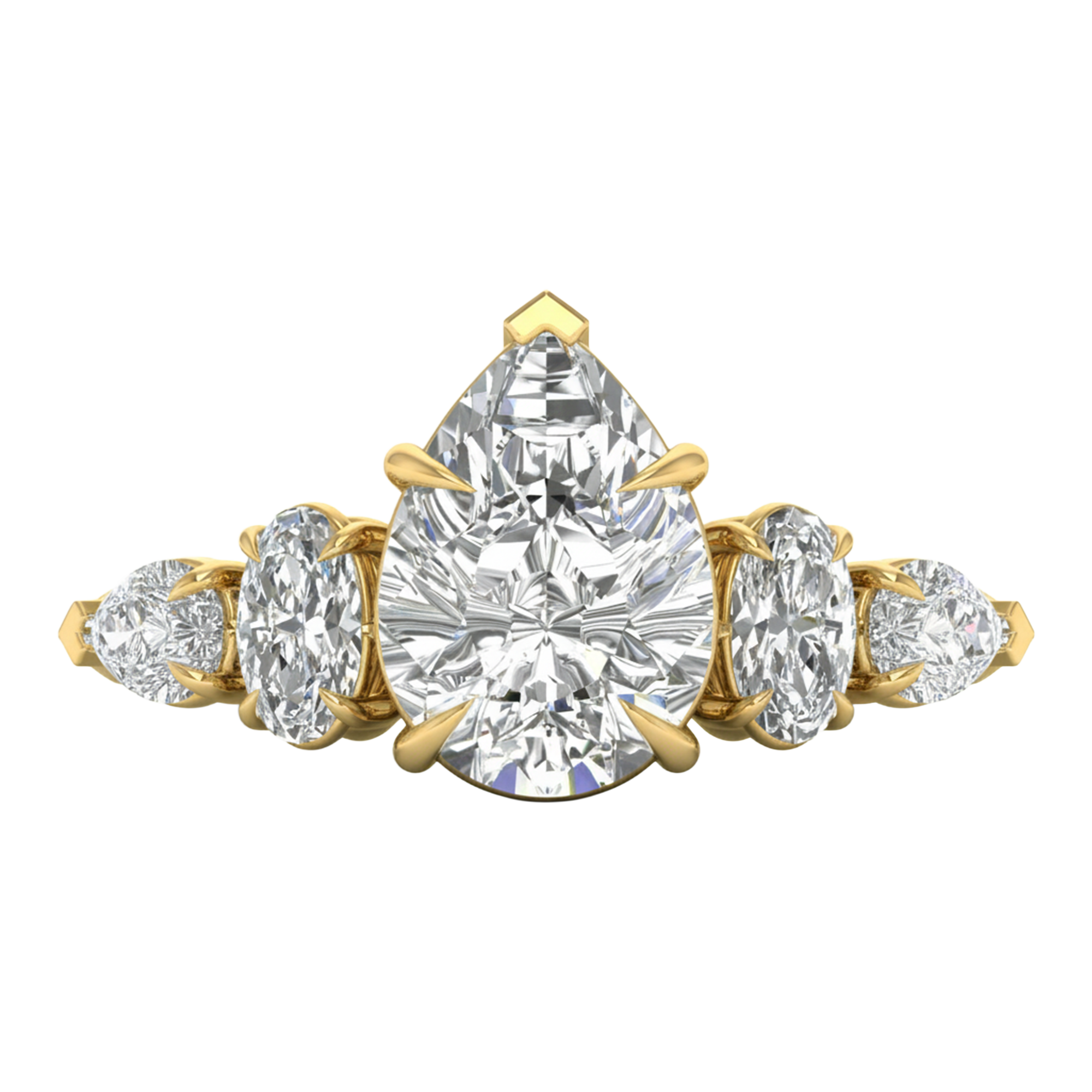 Vijf‑stenen ring met ovaal en peer diamanten 2,28 karaat