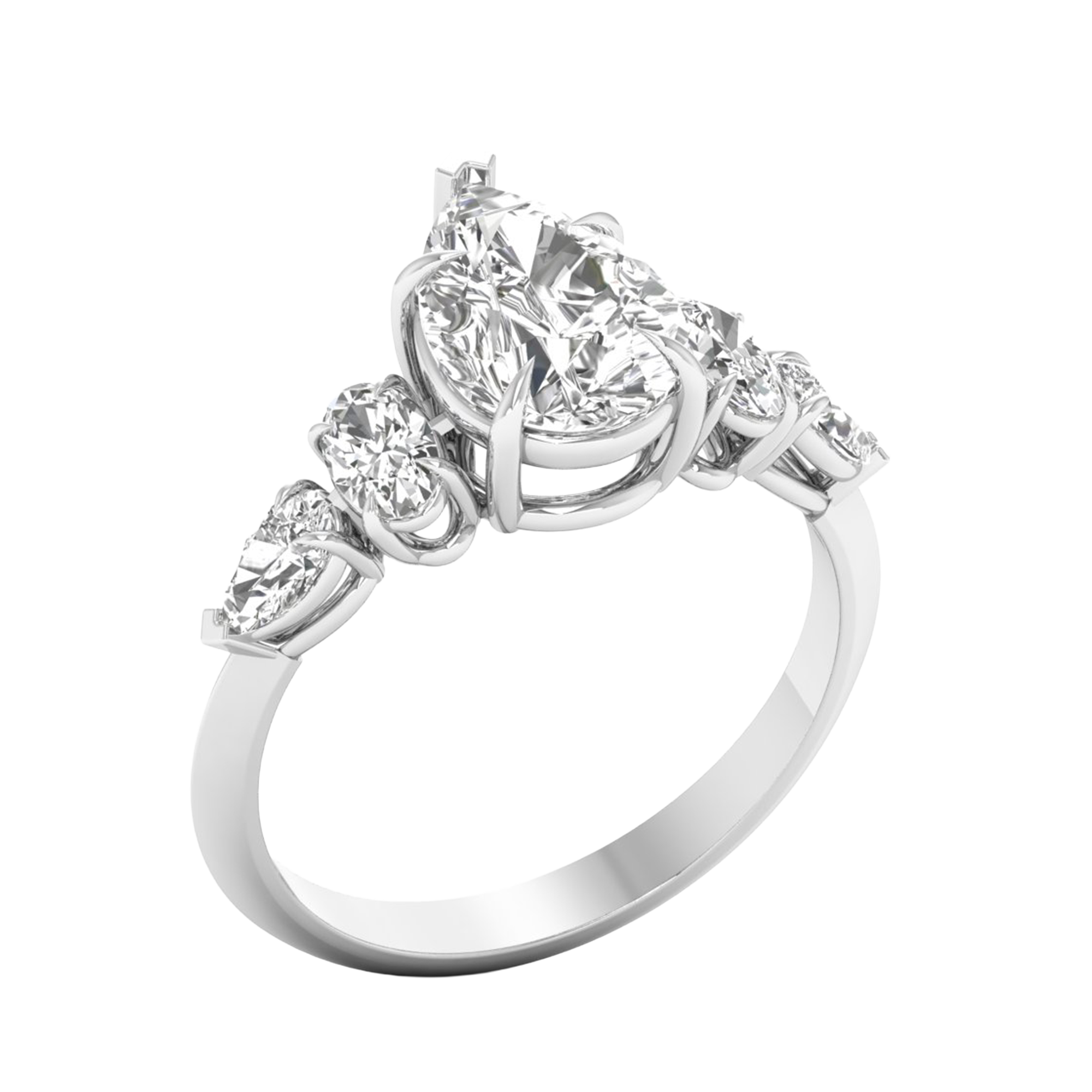 Vijf‑stenen ring met ovaal en peer diamanten 2,28 karaat