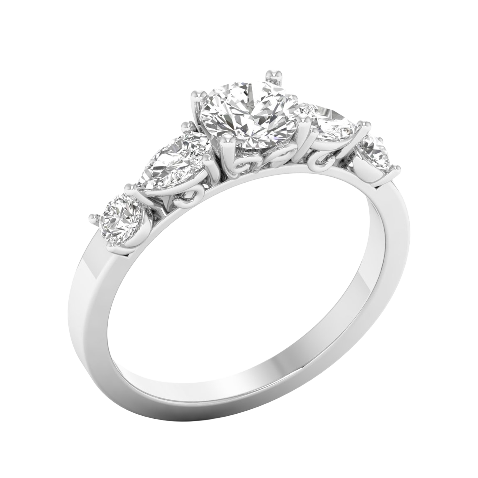 Vijf‑stenen ring met ronde en peer diamanten 1,29 karaat