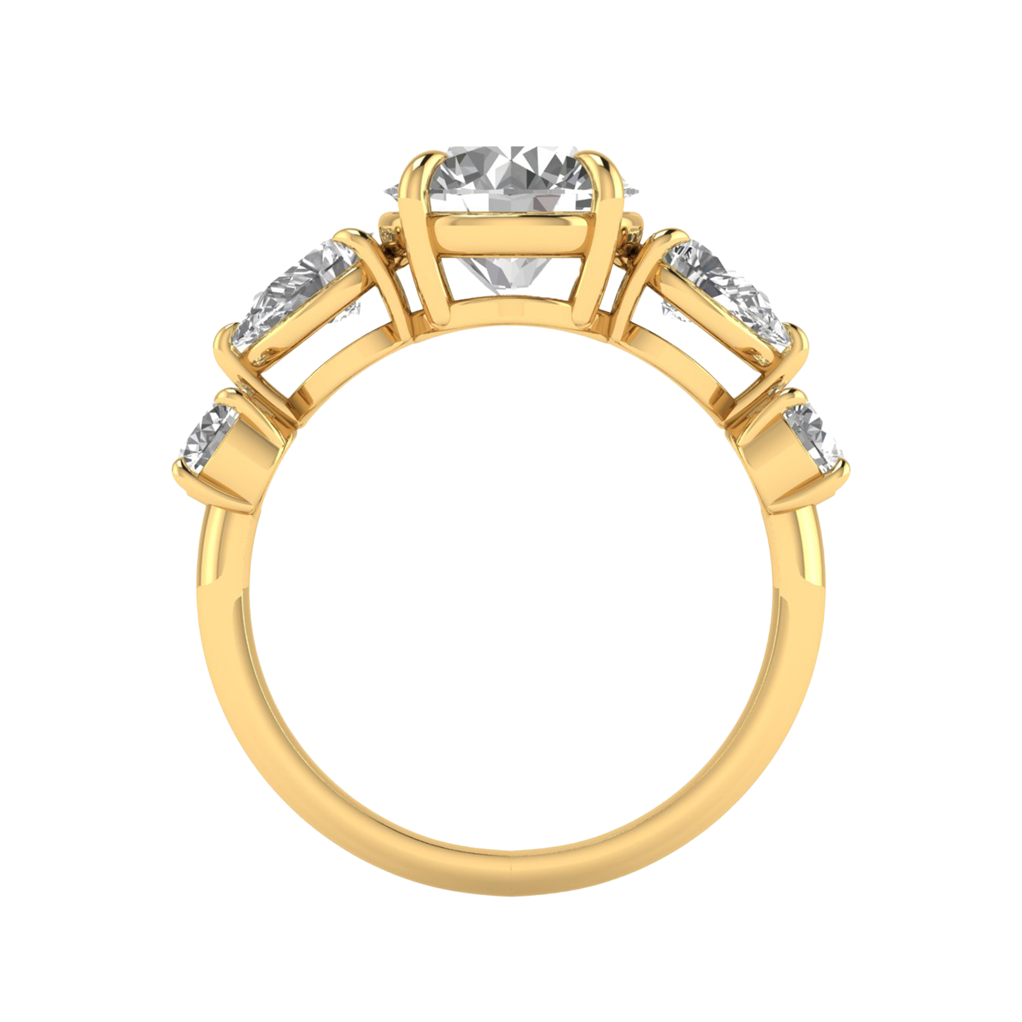 Vijf‑stenen ring met ronde en peer diamanten 3,3 karaat