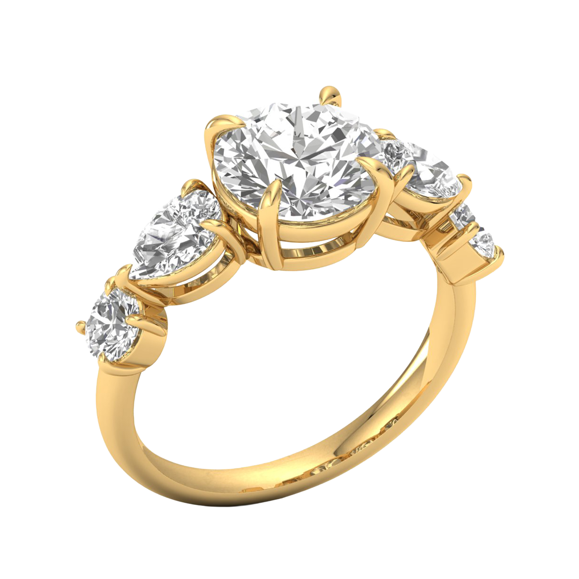 Vijf‑stenen ring met ronde en peer diamanten 3,3 karaat