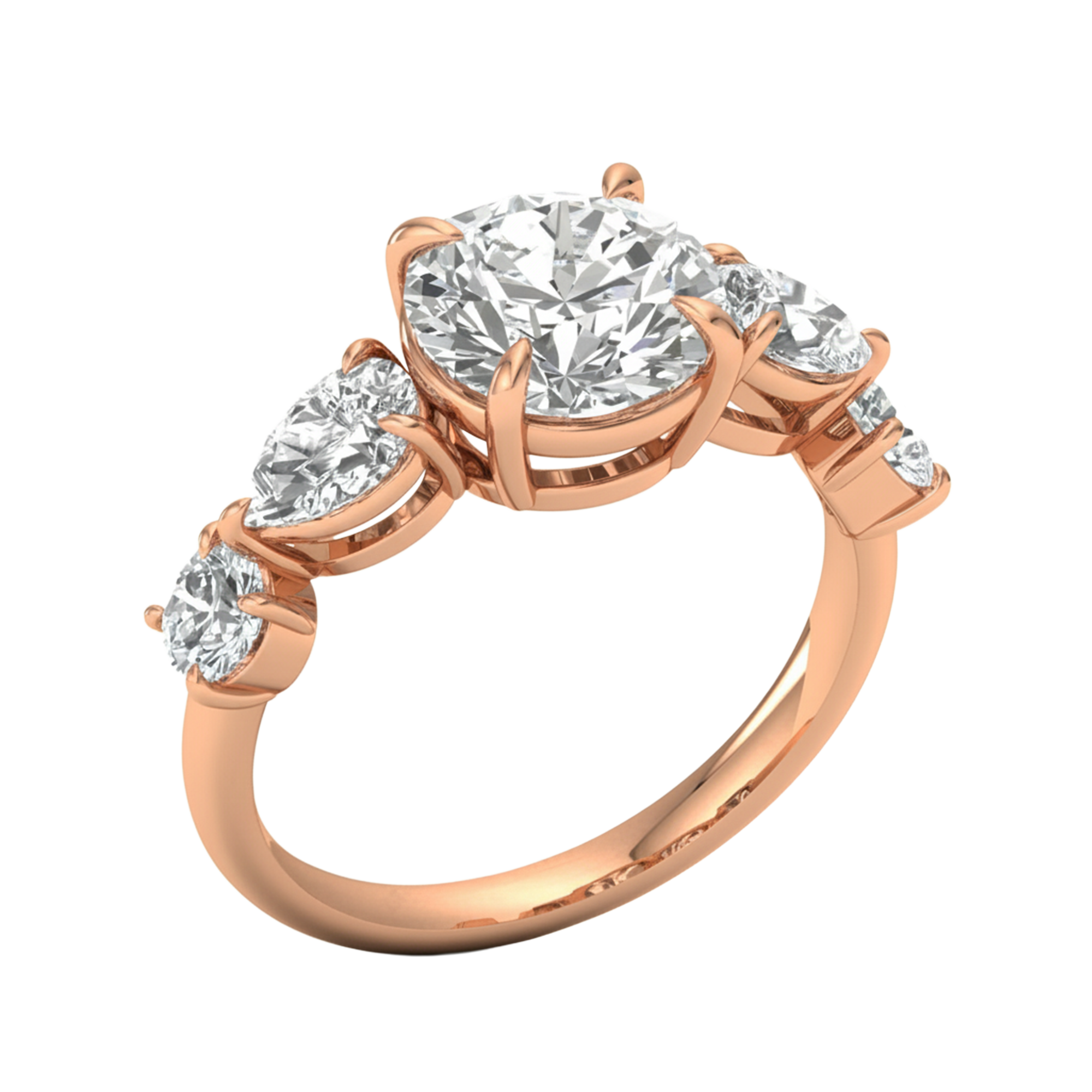 Vijf‑stenen ring met ronde en peer diamanten 3,3 karaat