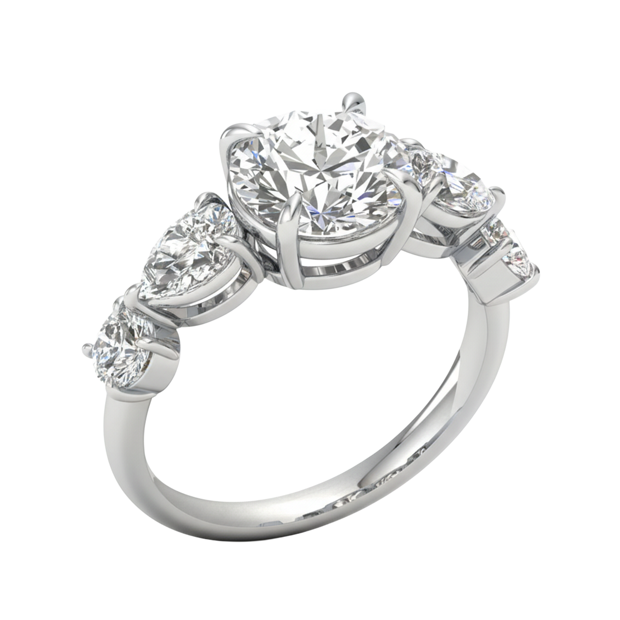 Vijf‑stenen ring met ronde en peer diamanten 3,3 karaat