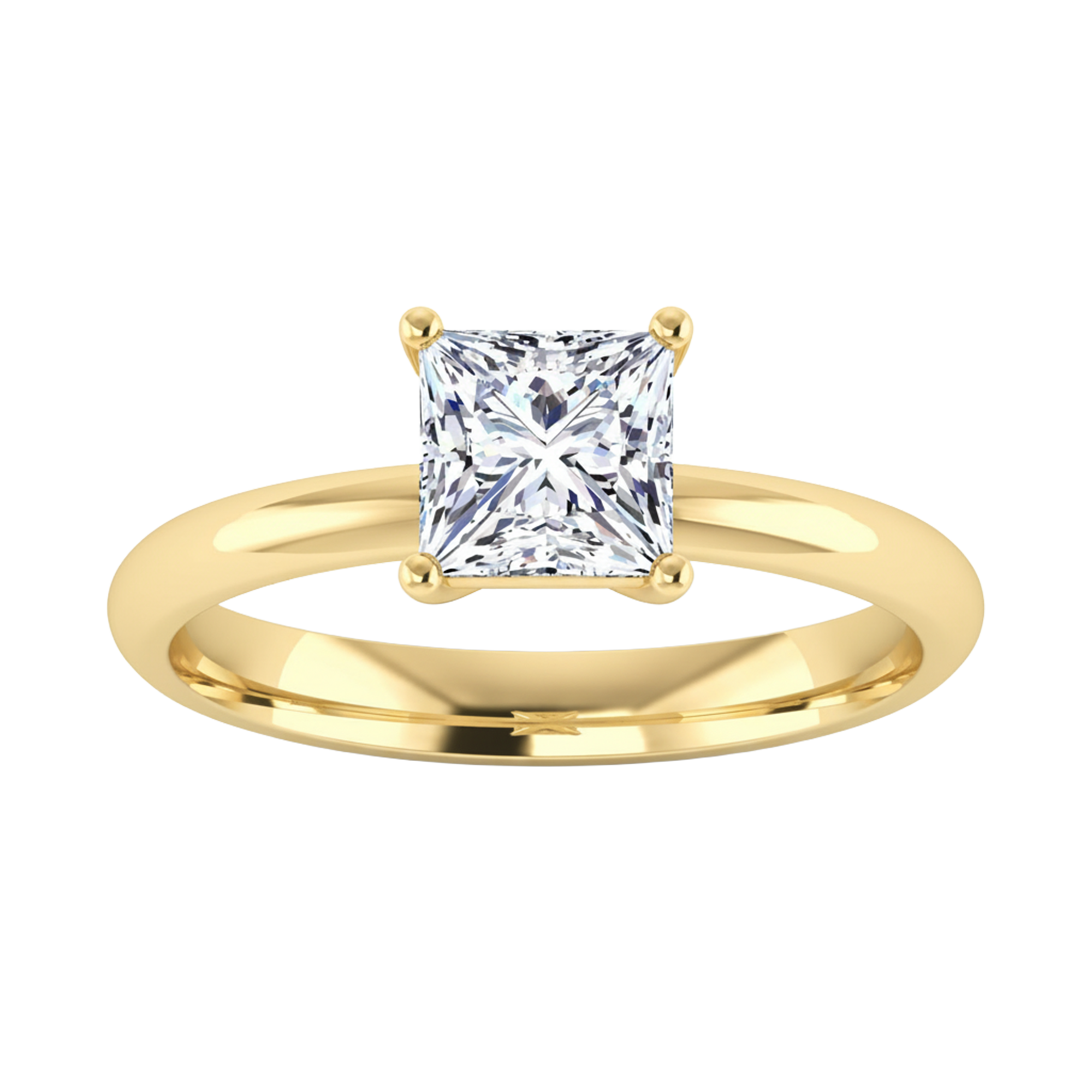 Solitaire ring met princess cut diamant en ronde band 1 karaat
