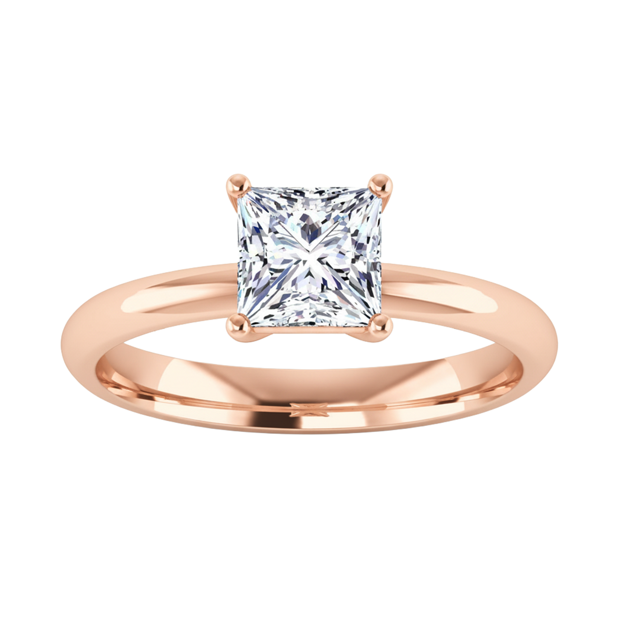 Solitaire ring met princess cut diamant en ronde band 1 karaat