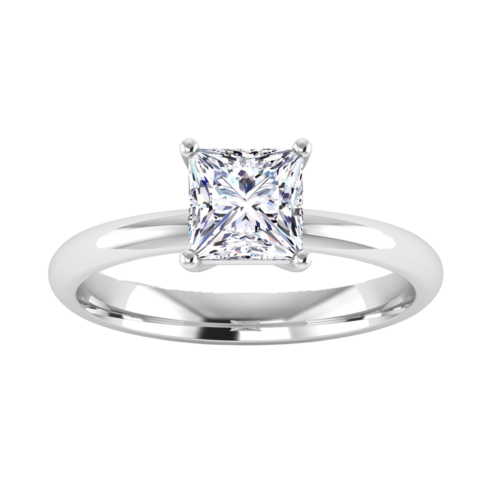 Solitaire ring met princess cut diamant en ronde band 1 karaat