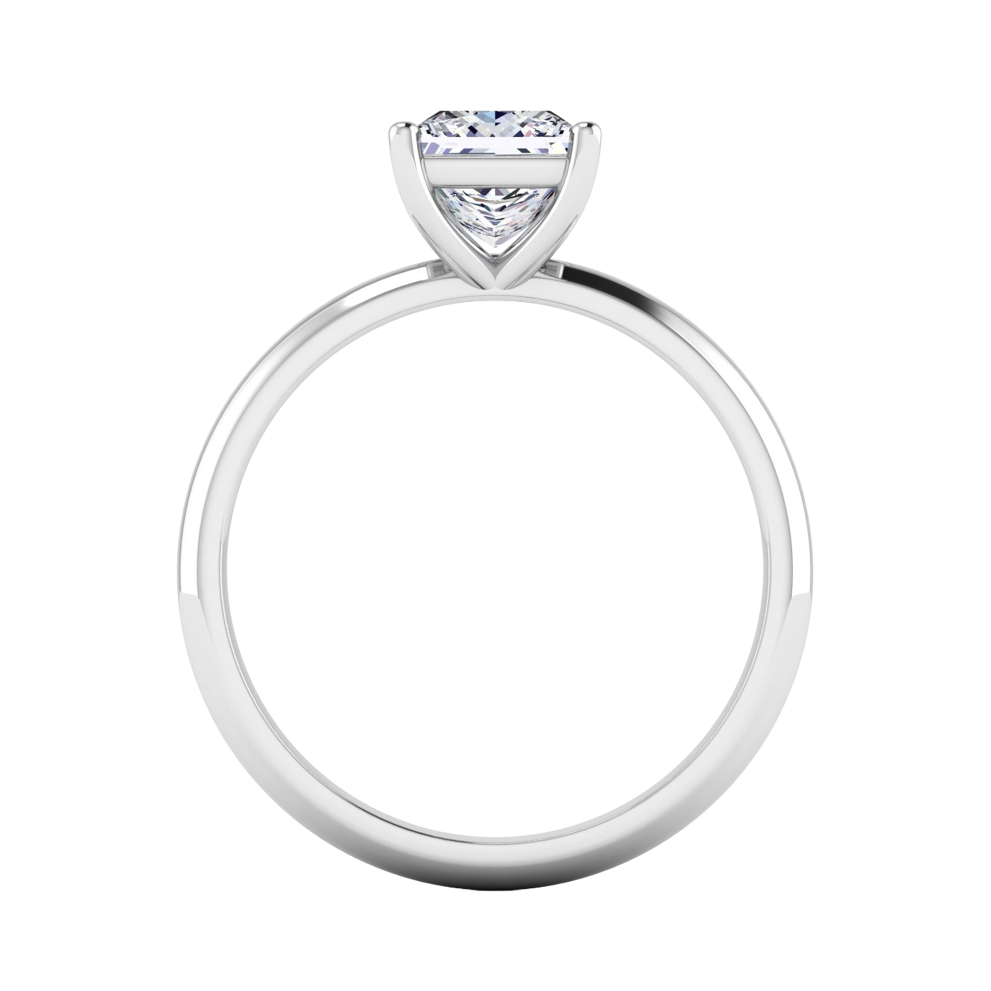 Solitaire ring met princess cut diamant en ronde band 1 karaat