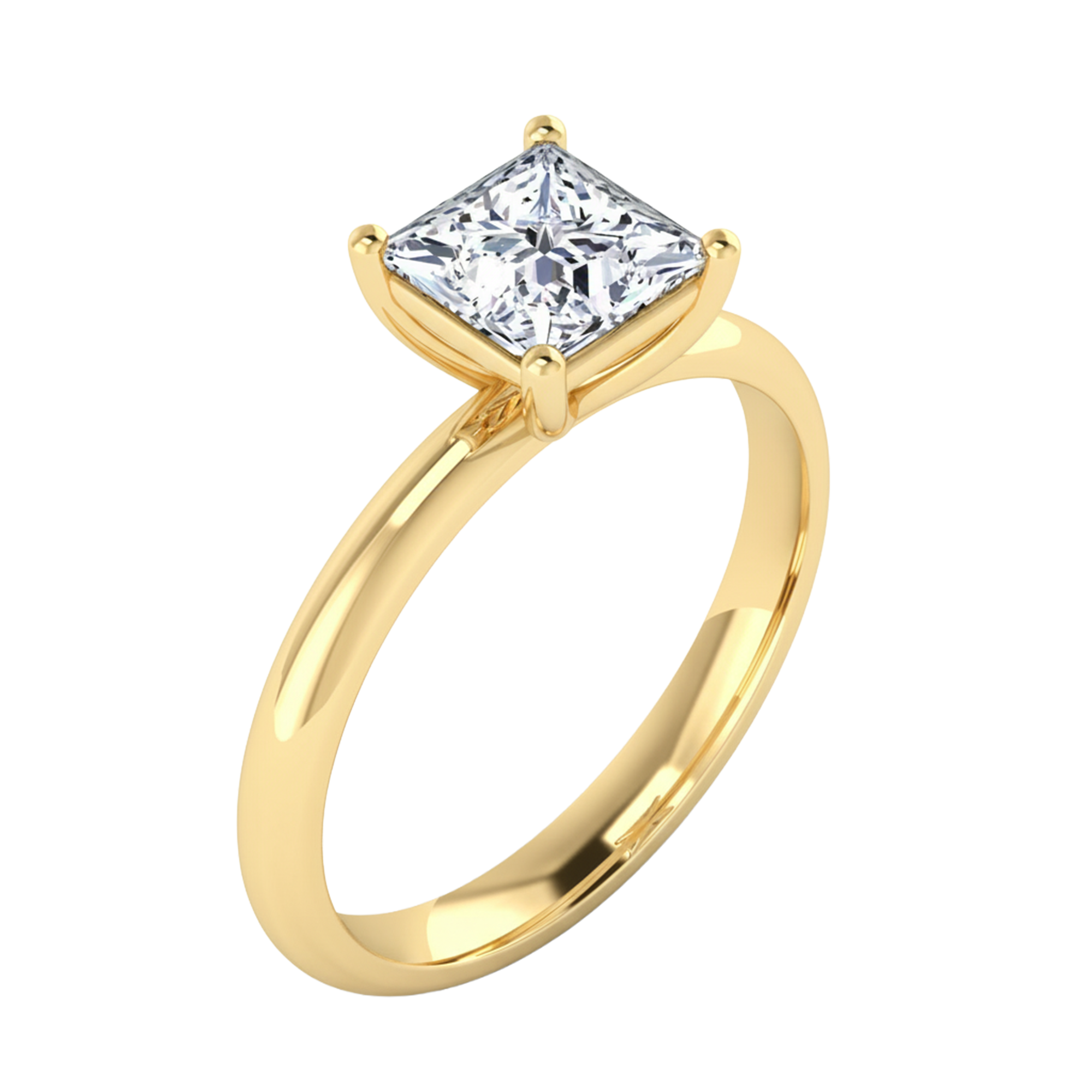 Solitaire ring met princess cut diamant en ronde band 1 karaat
