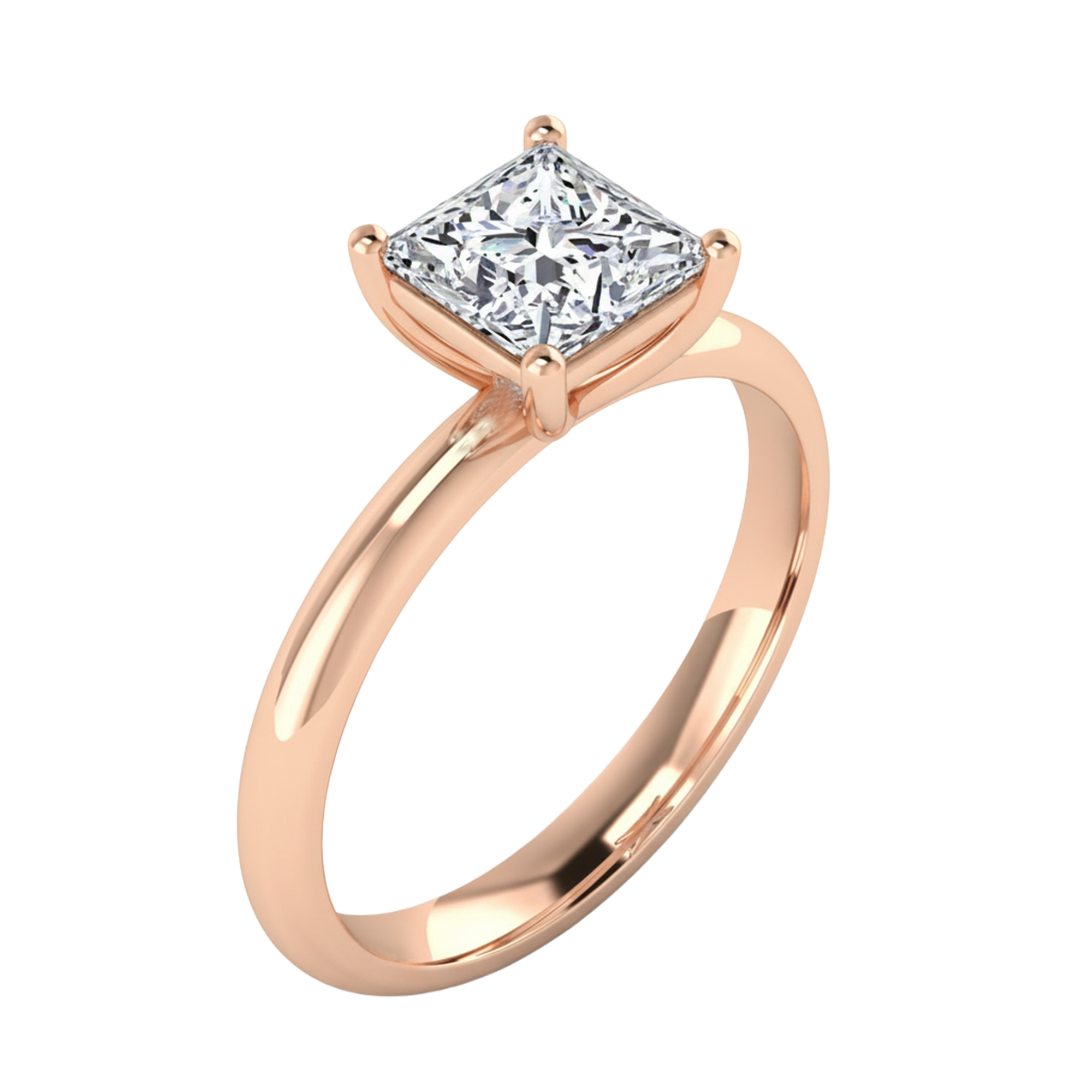 Solitaire ring met princess cut diamant en ronde band 1 karaat