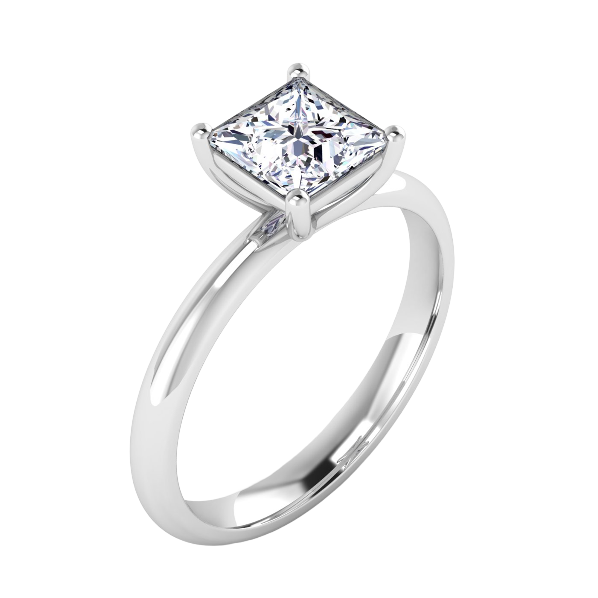 Solitaire ring met princess cut diamant en ronde band 1 karaat