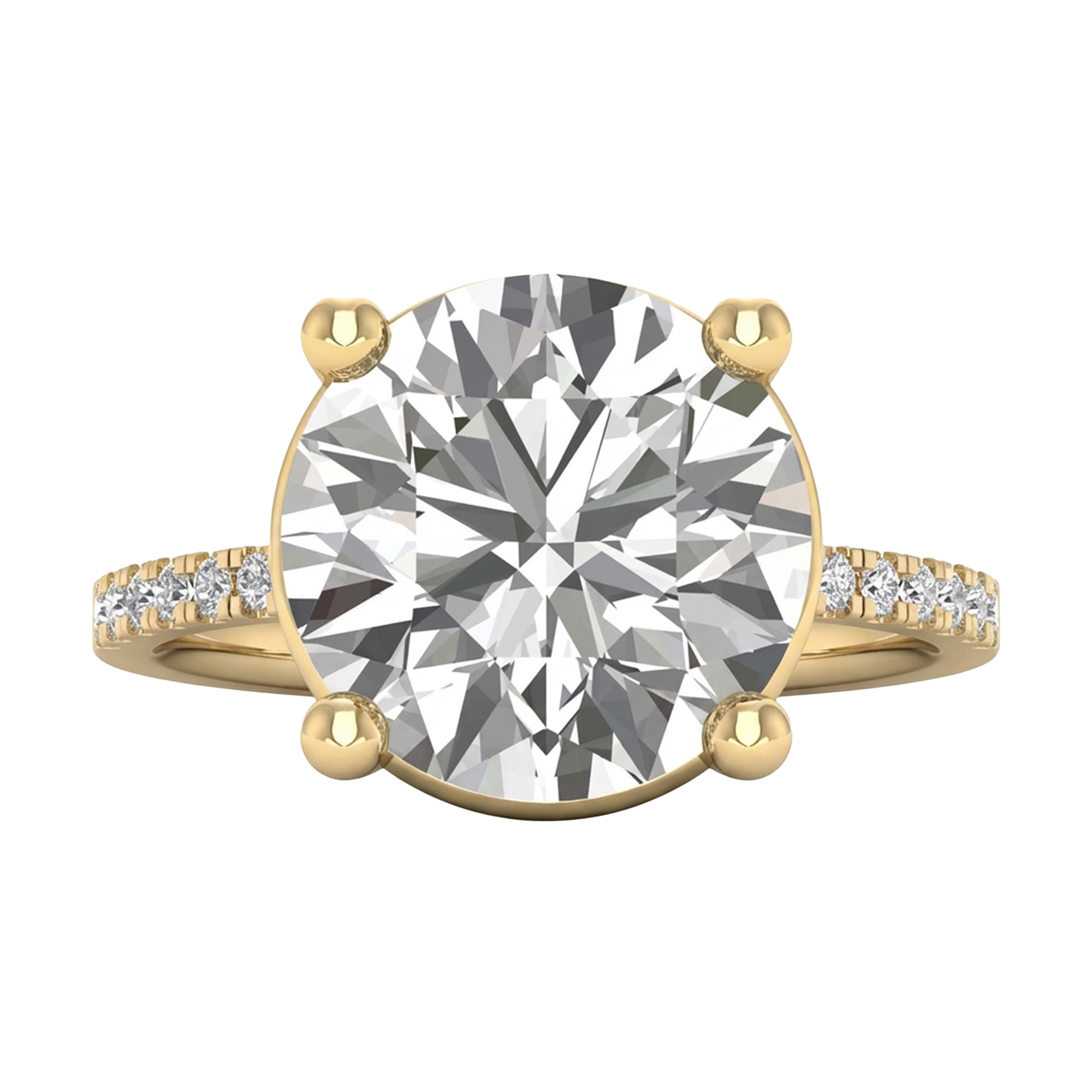 5.13 karaat ronde solitaire‑pavé ring met verfijnde pavé‑accenten