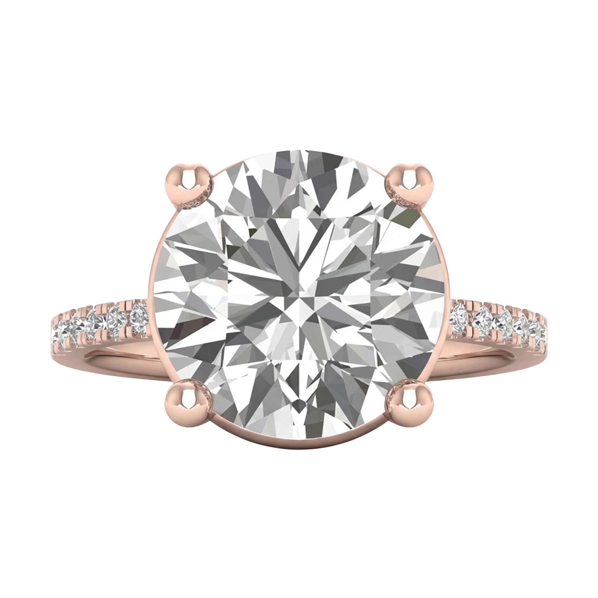 5.13 karaat ronde solitaire‑pavé ring met verfijnde pavé‑accenten