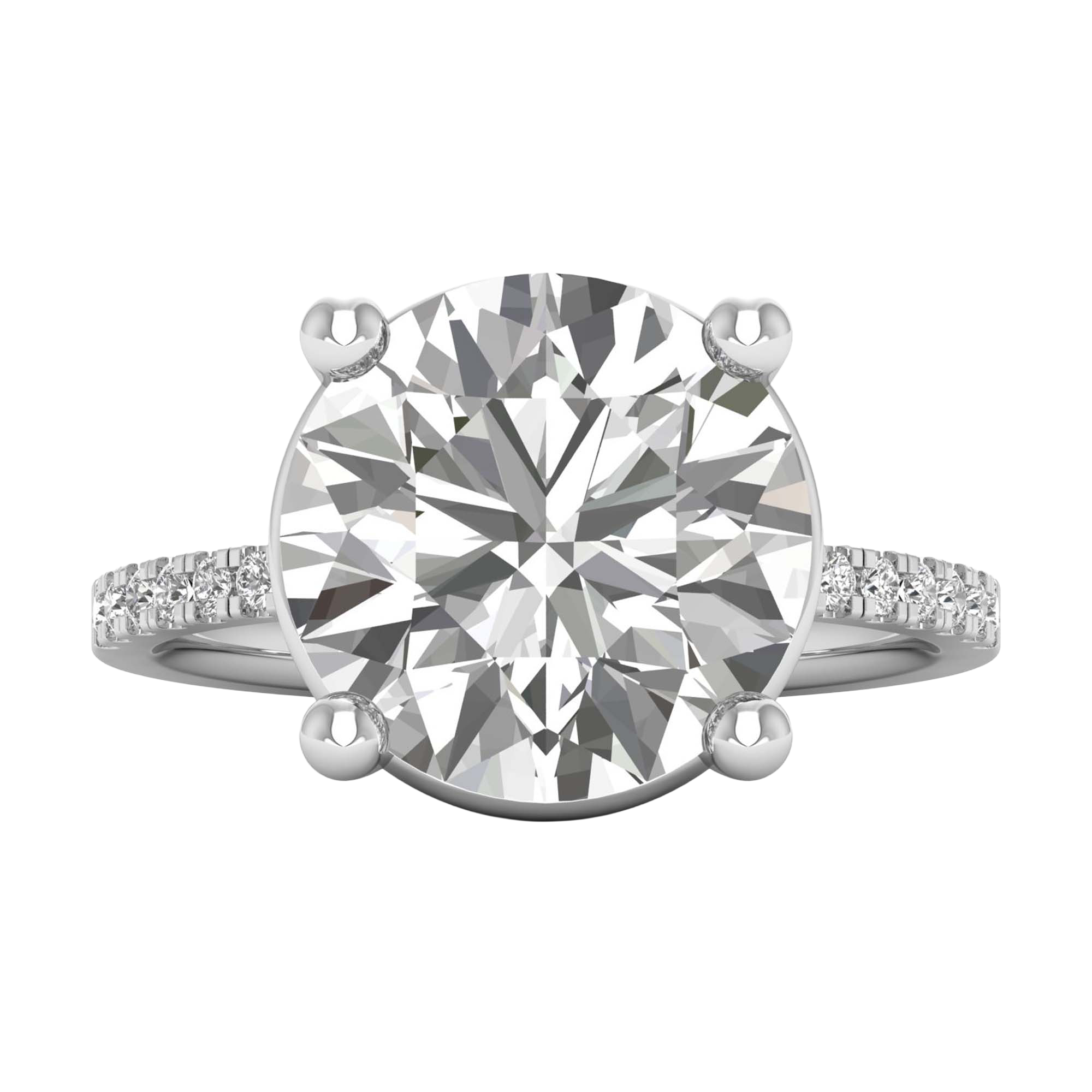 5.13 karaat ronde solitaire‑pavé ring met verfijnde pavé‑accenten