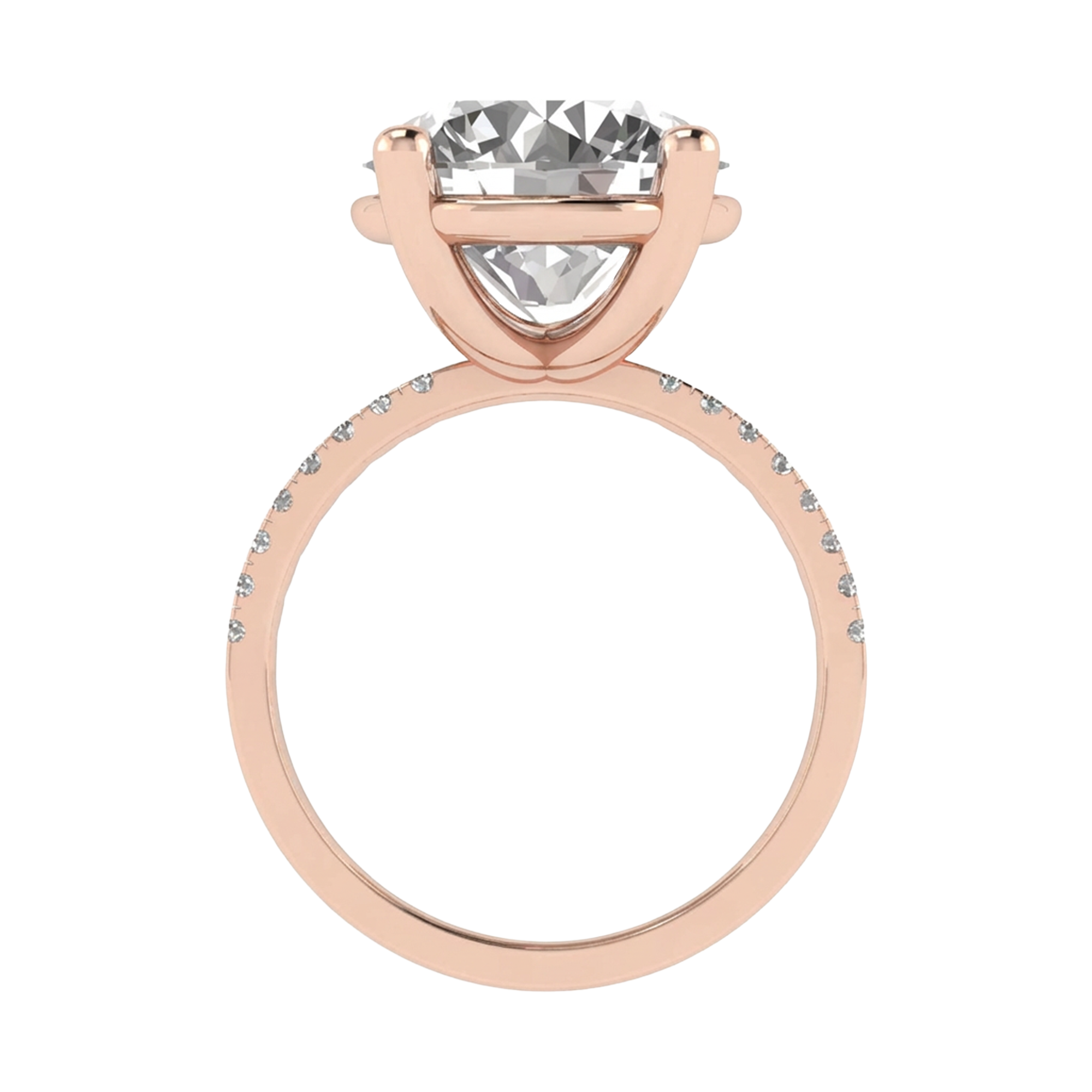 5.13 karaat ronde solitaire‑pavé ring met verfijnde pavé‑accenten