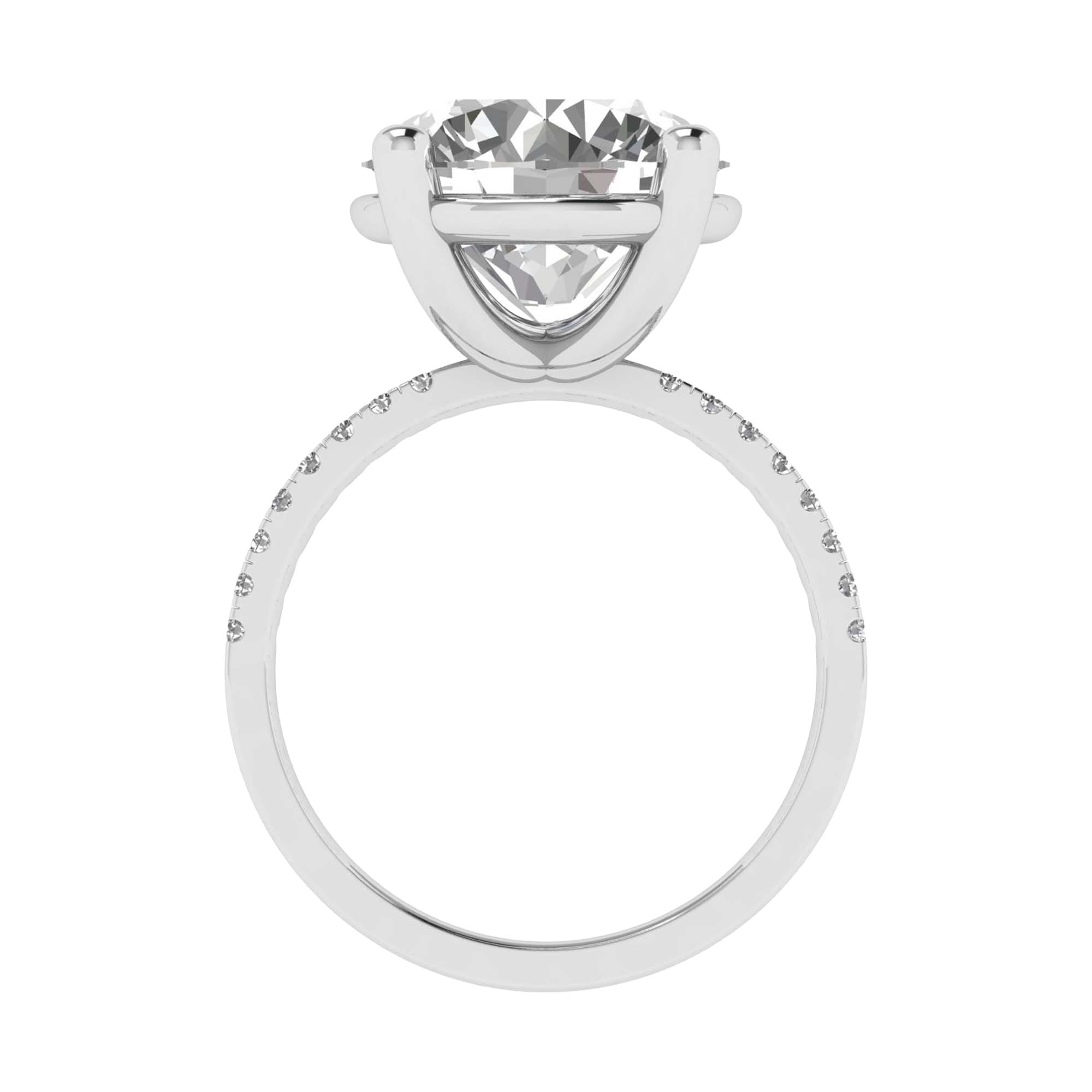 5.13 karaat ronde solitaire‑pavé ring met verfijnde pavé‑accenten