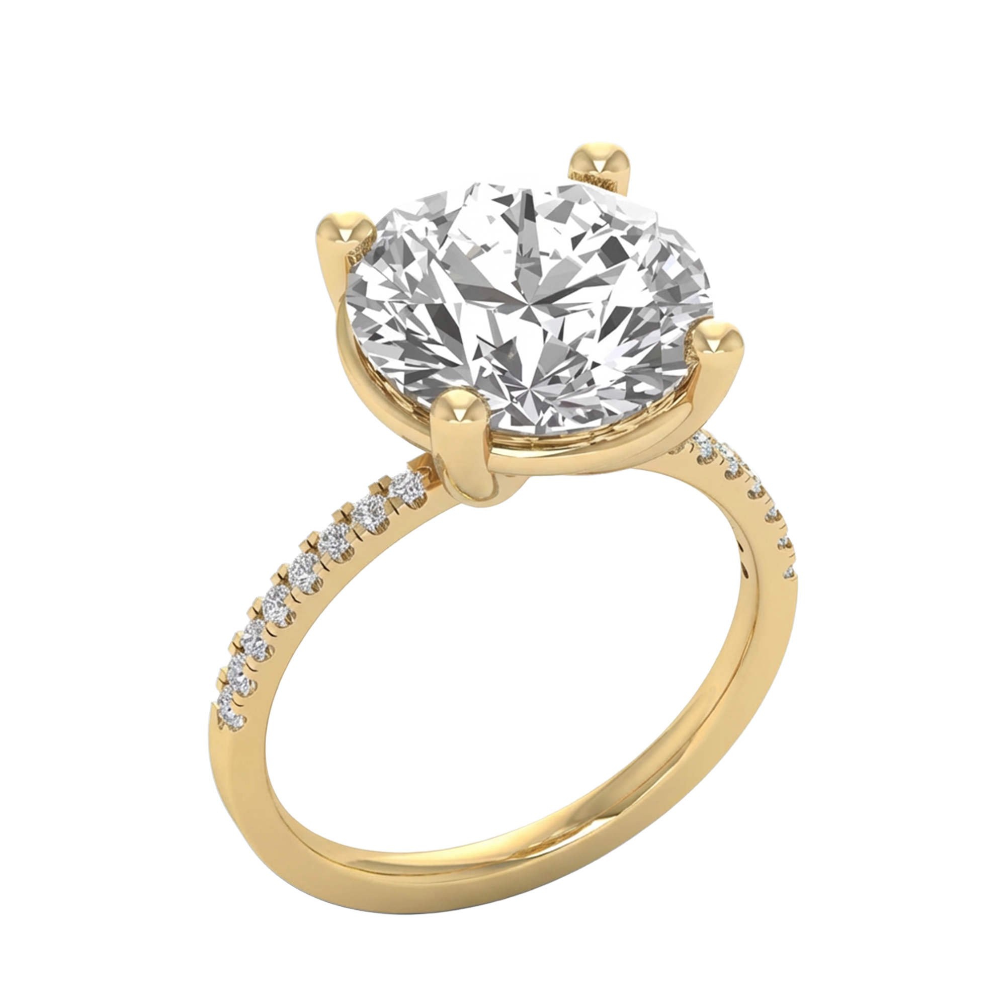 5.13 karaat ronde solitaire‑pavé ring met verfijnde pavé‑accenten
