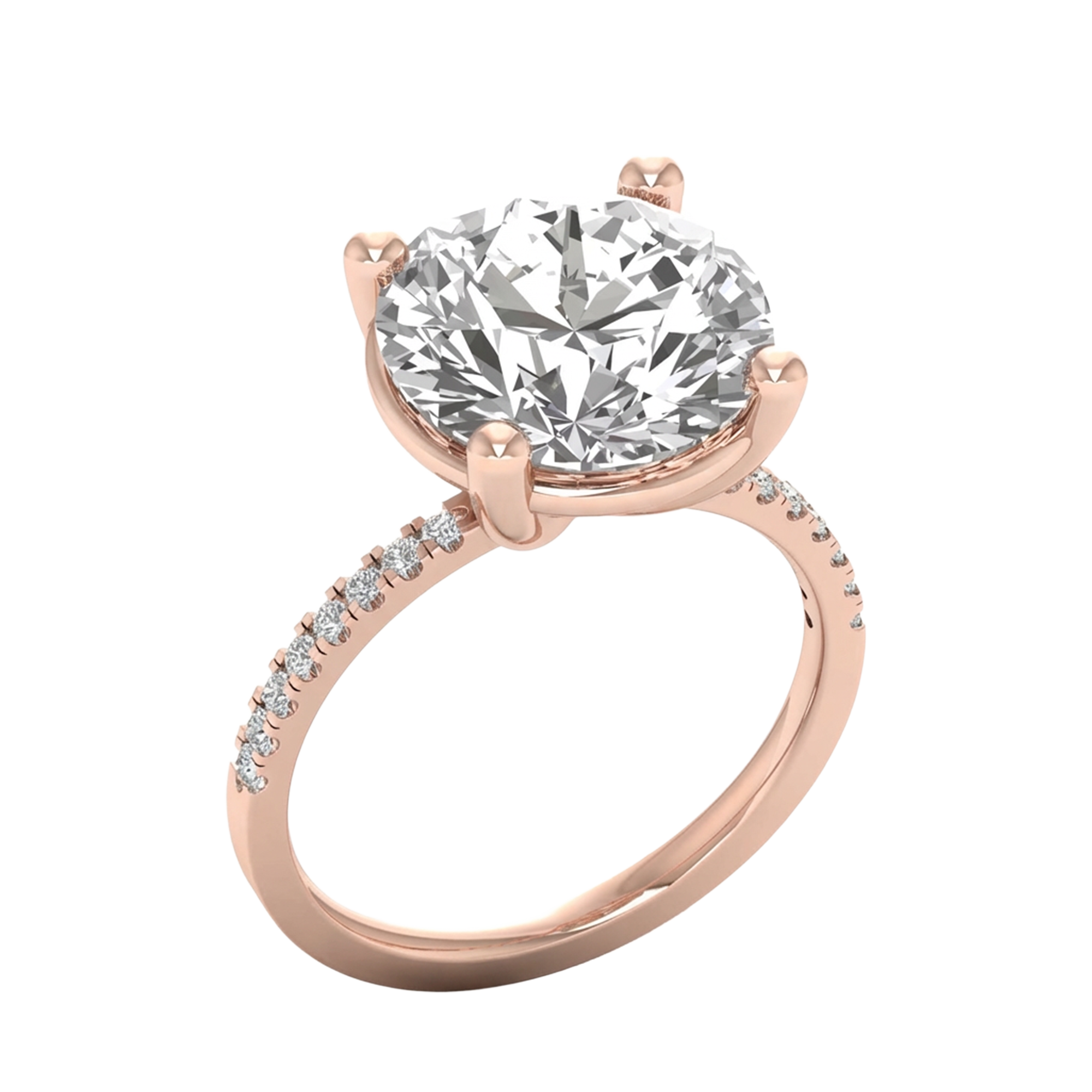 5.13 karaat ronde solitaire‑pavé ring met verfijnde pavé‑accenten