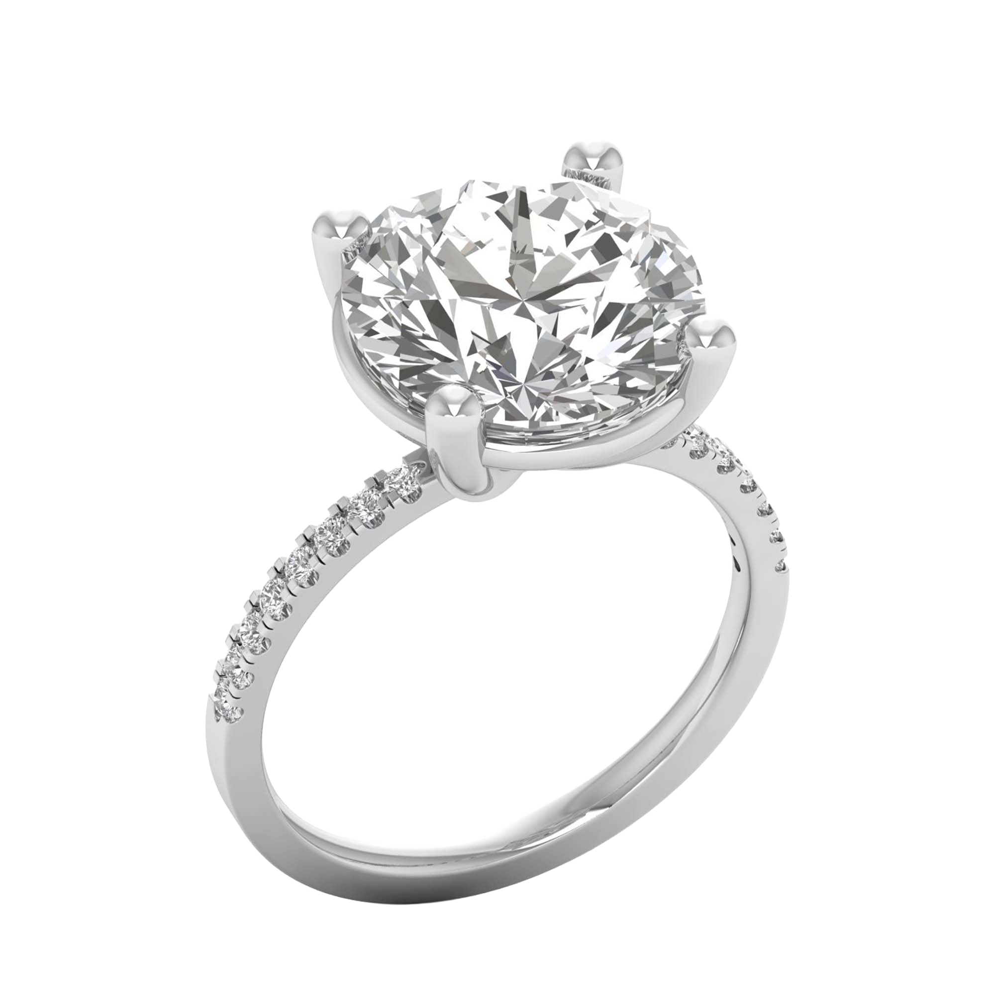 5.13 karaat ronde solitaire‑pavé ring met verfijnde pavé‑accenten