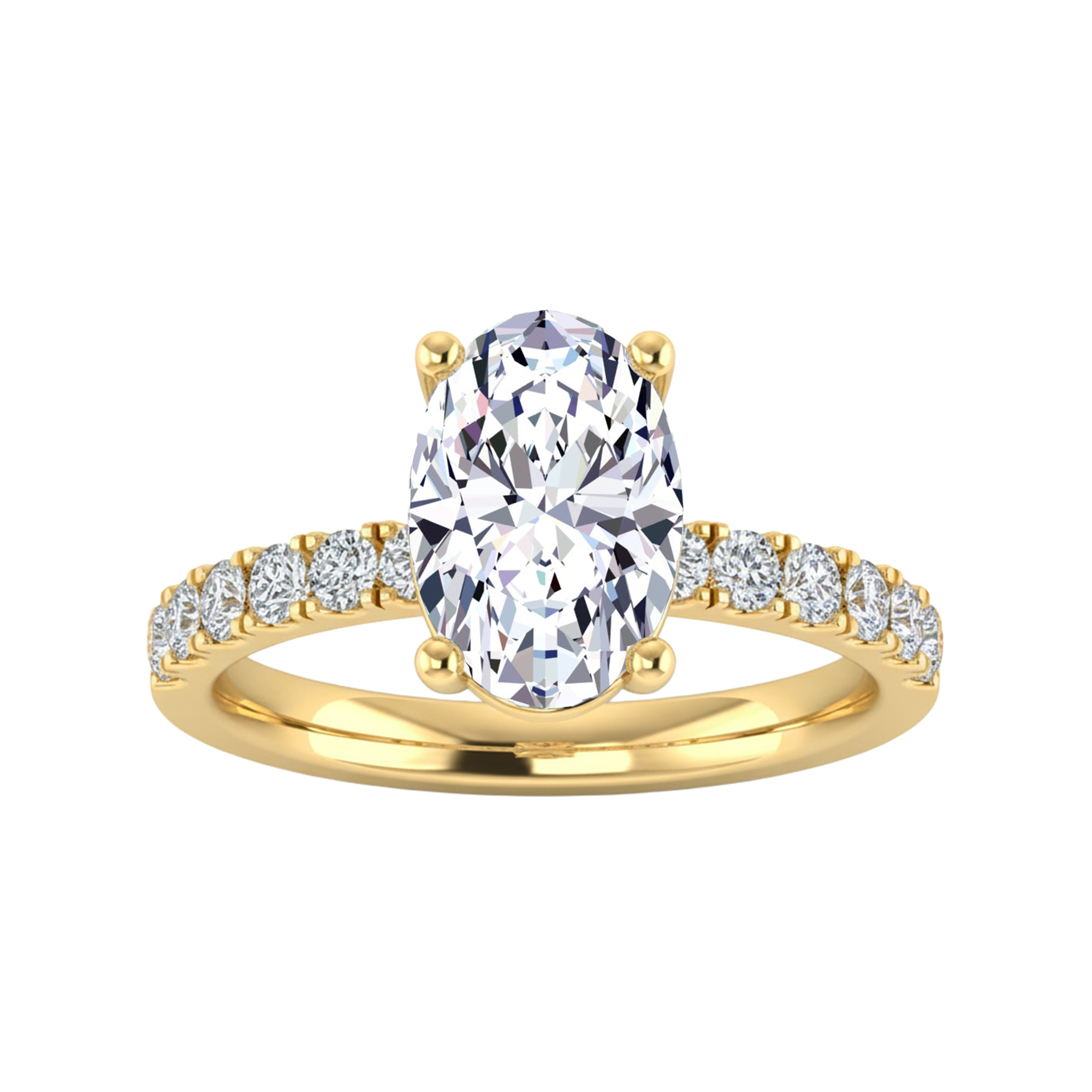 0.74–1.85 karaat ovale solitaire‑pavé ring met slanke pavé‑schouders