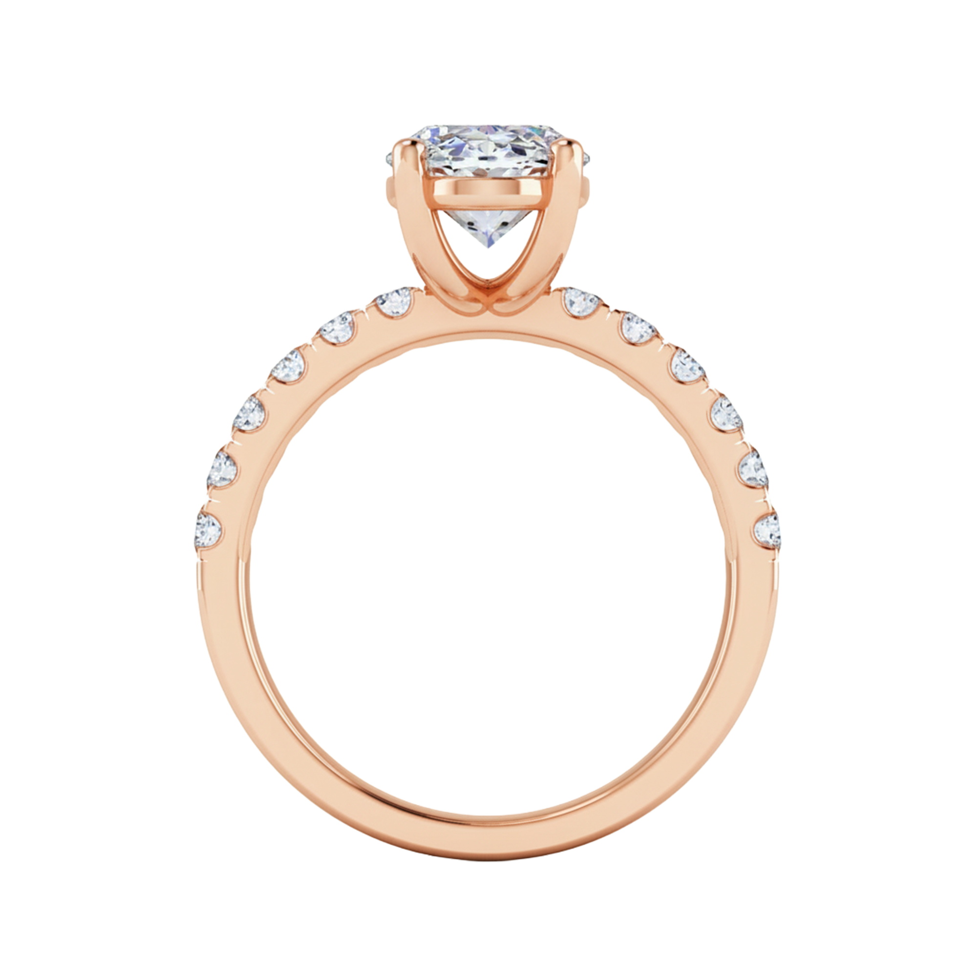 0.74–1.85 karaat ovale solitaire‑pavé ring met slanke pavé‑schouders
