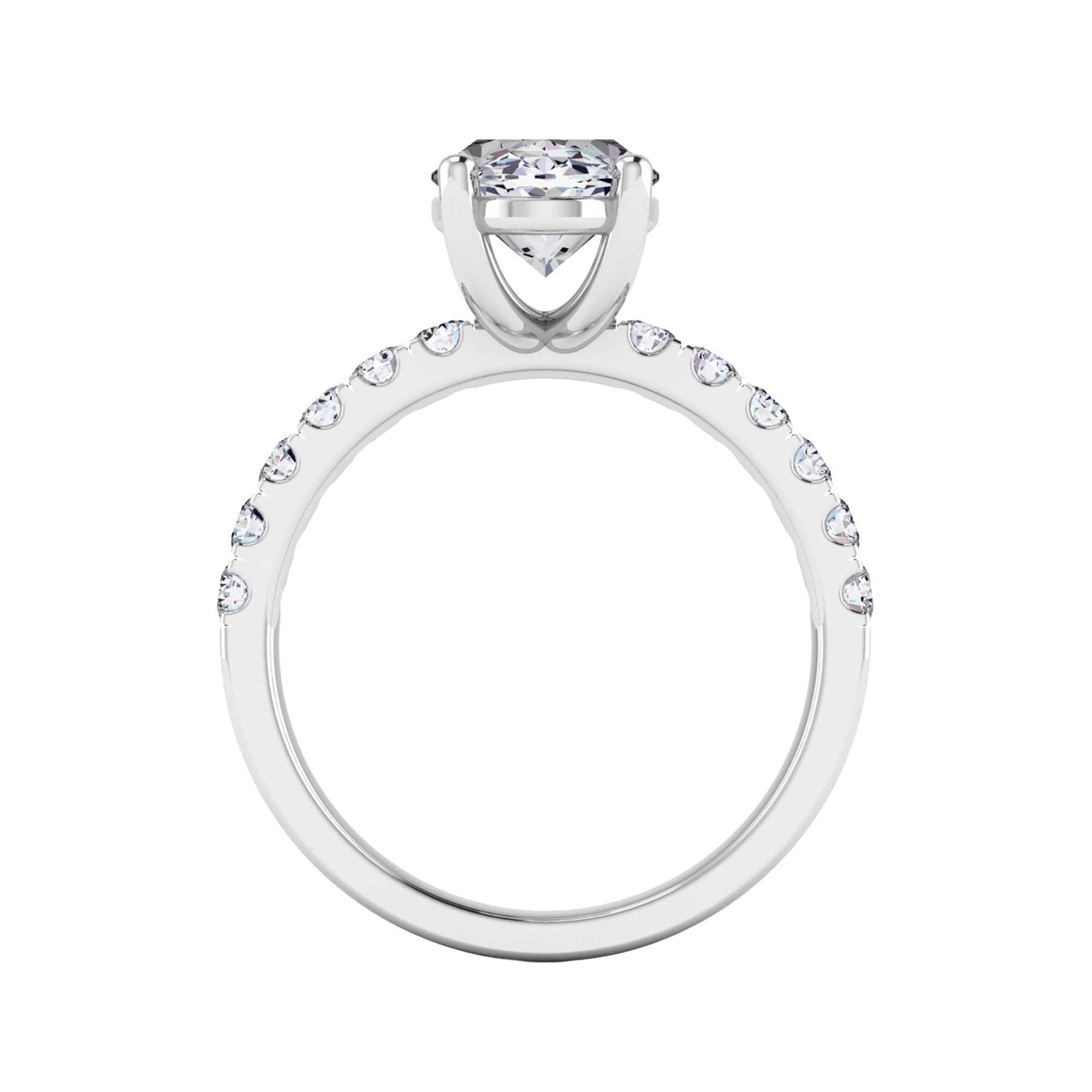 0.74–1.85 karaat ovale solitaire‑pavé ring met slanke pavé‑schouders