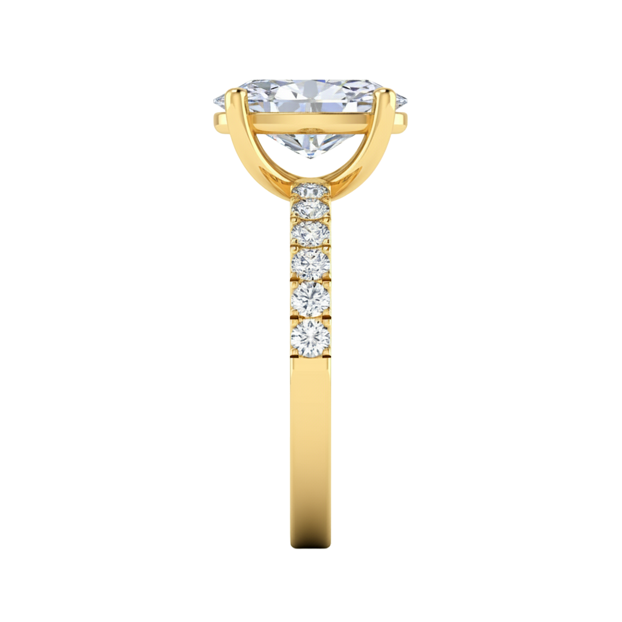 0.74–1.85 karaat ovale solitaire‑pavé ring met slanke pavé‑schouders