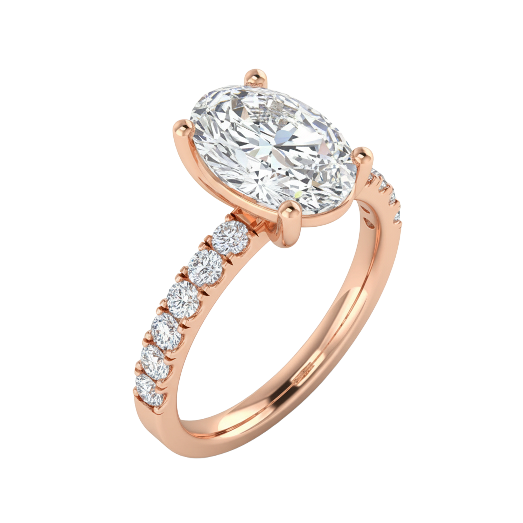 0.74–1.85 karaat ovale solitaire‑pavé ring met slanke pavé‑schouders