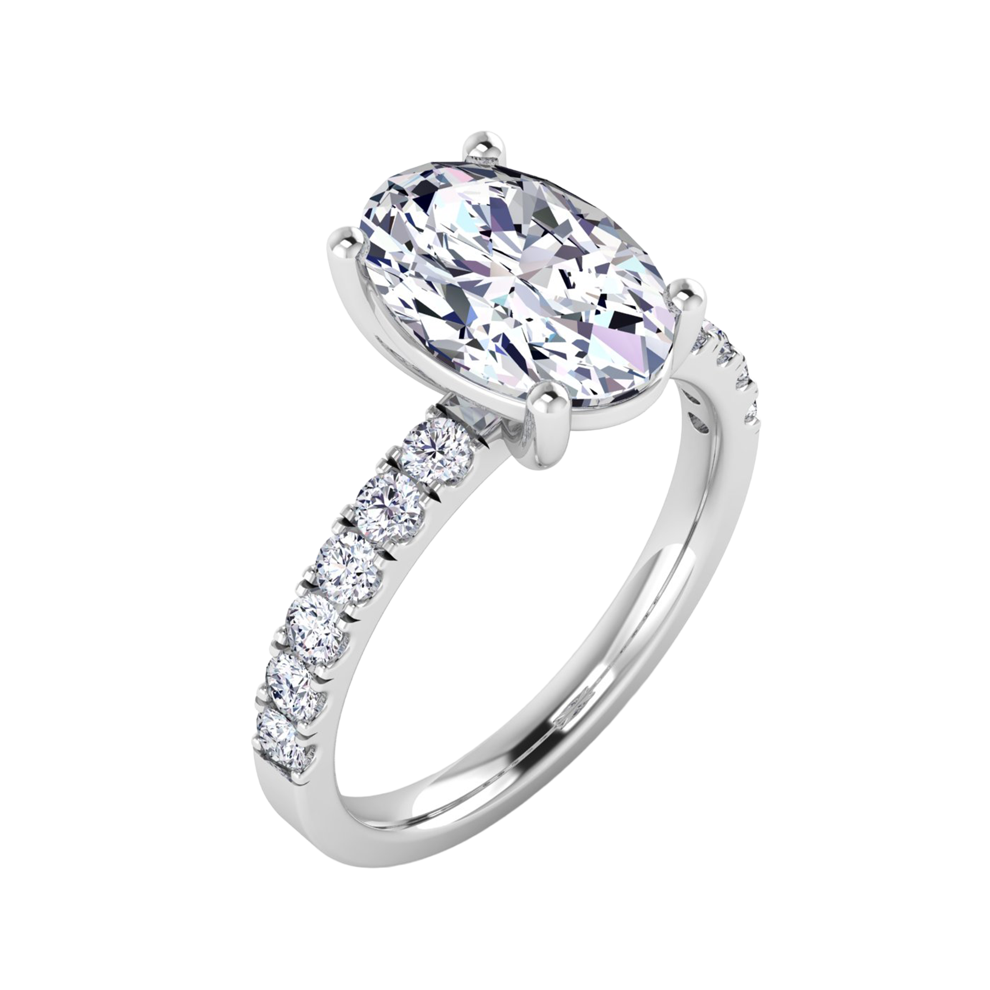 0.74–1.85 karaat ovale solitaire‑pavé ring met slanke pavé‑schouders