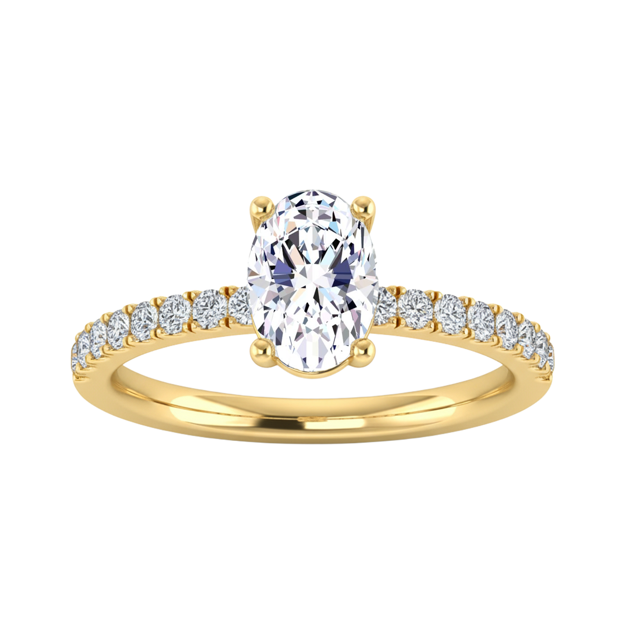 0.74–1.85 karaat ovale solitaire‑pavé ring met slanke pavé‑schouders