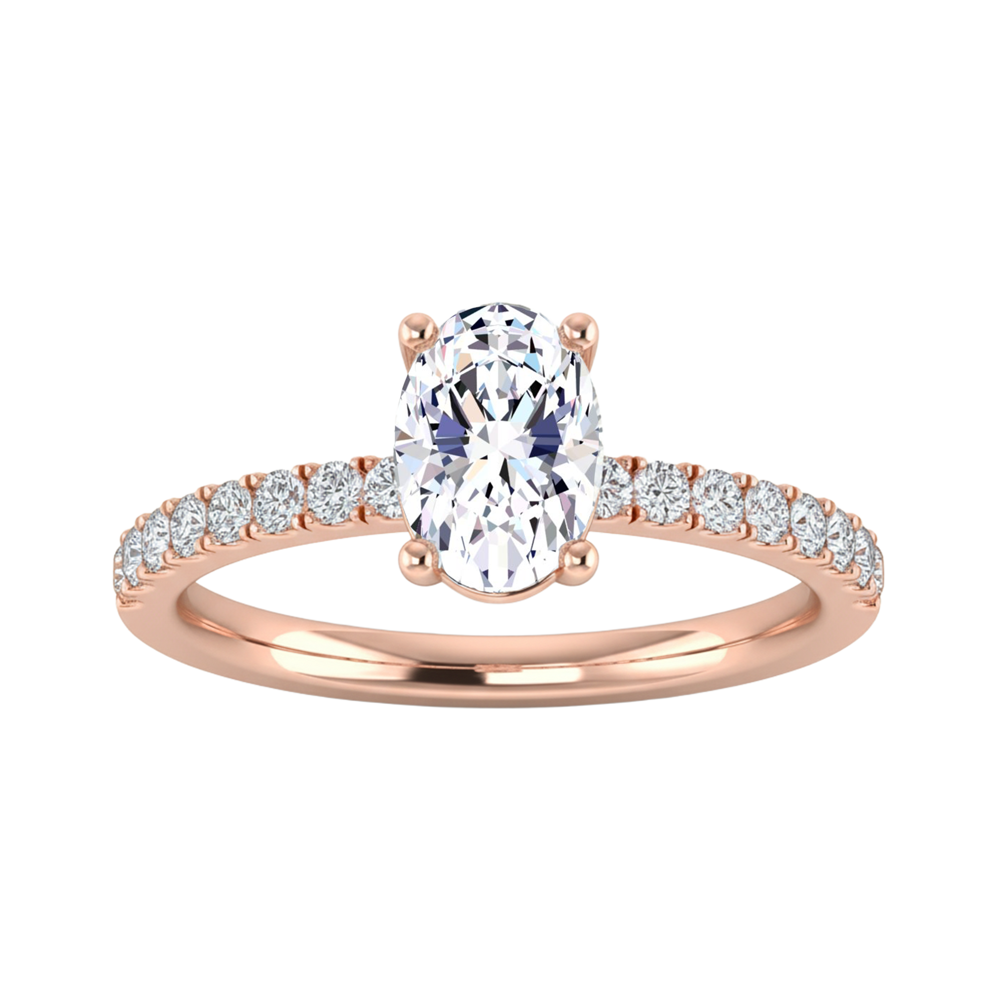 0.74–1.85 karaat ovale solitaire‑pavé ring met slanke pavé‑schouders