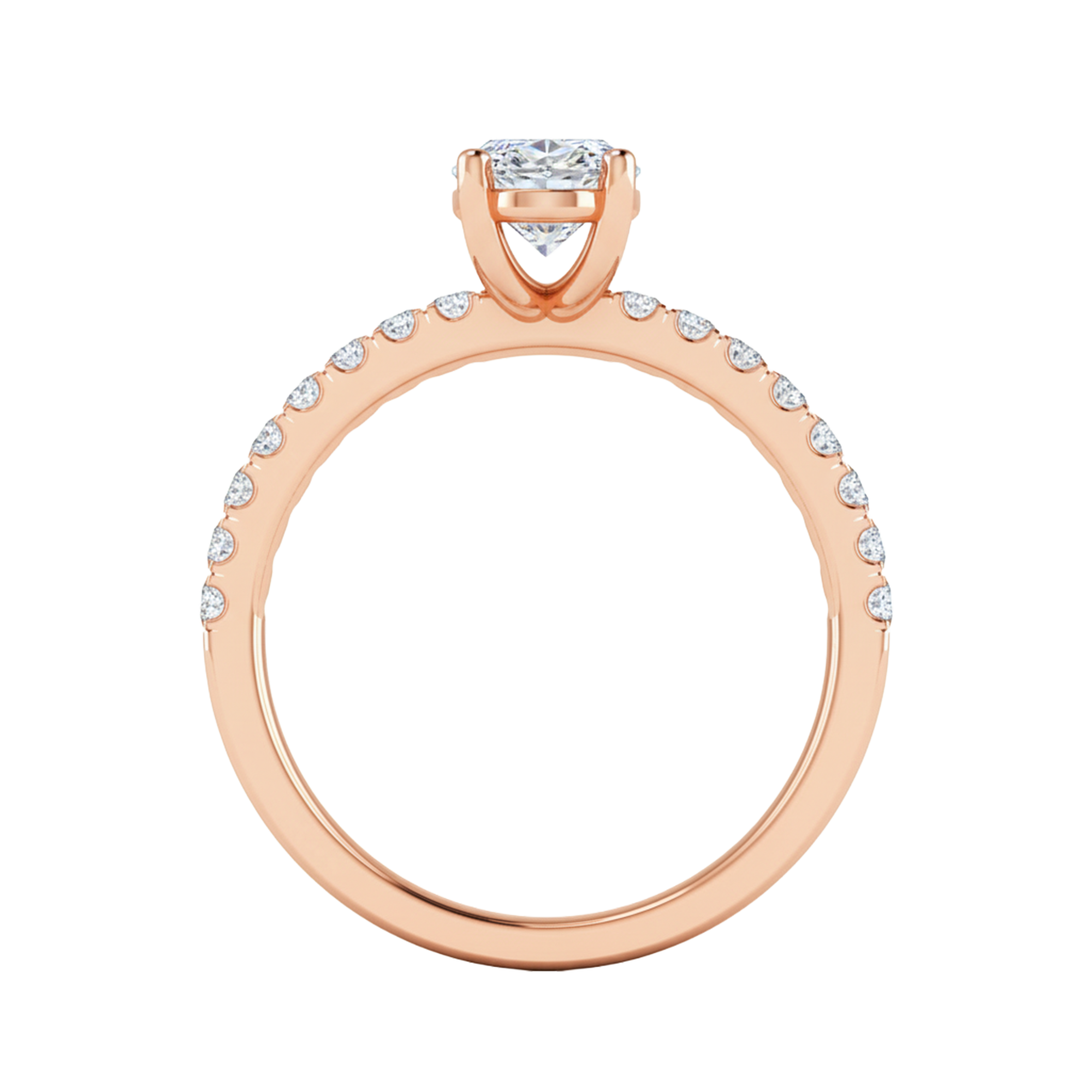 0.74–1.85 karaat ovale solitaire‑pavé ring met slanke pavé‑schouders