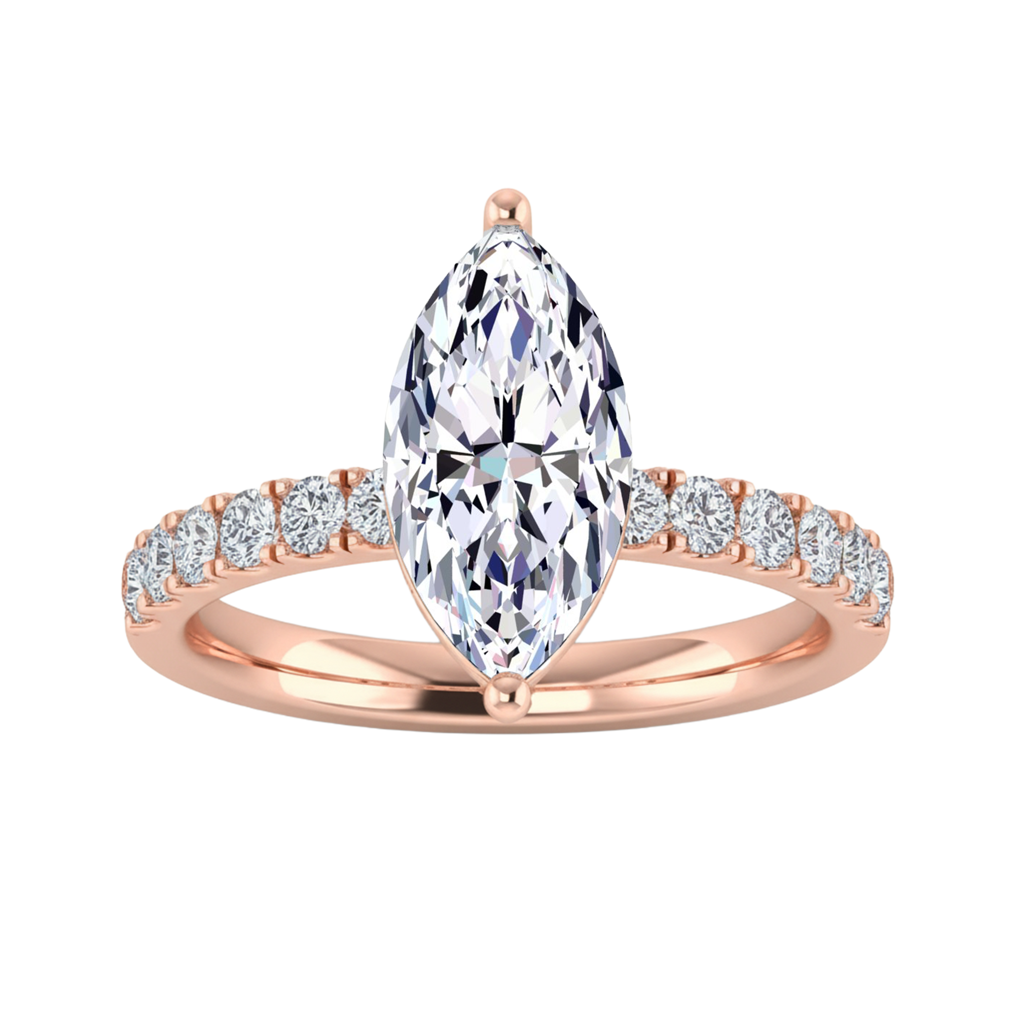 0.70–1.86 karaat marquise solitaire‑pavé ring met slanke pavé‑band